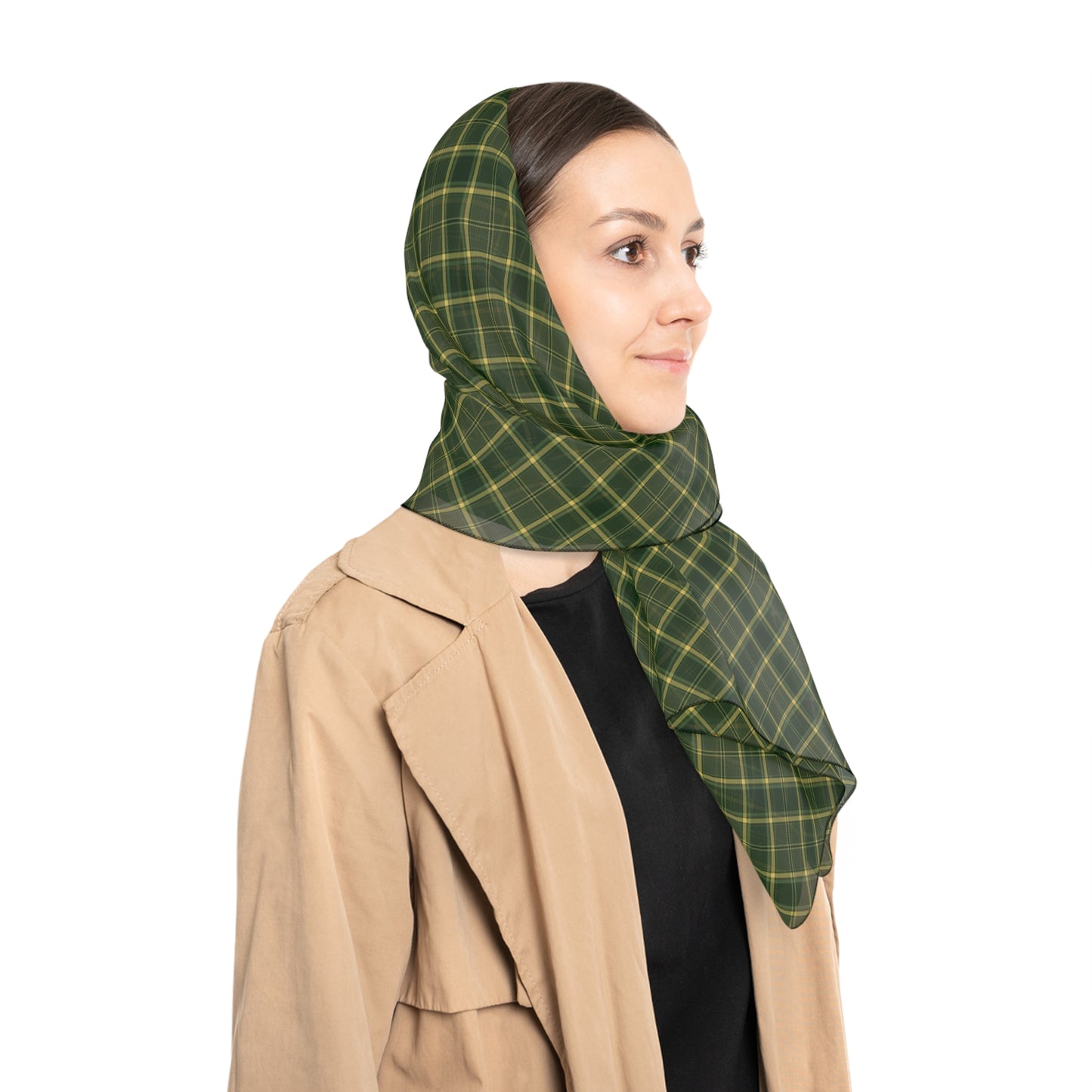Green Plaid Chiffon or Voile Scarf