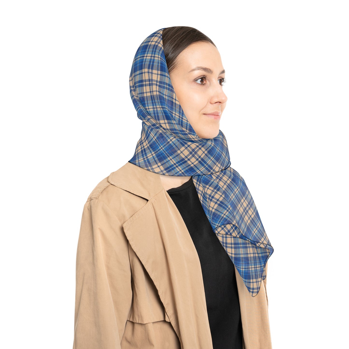 Blue Plaid Chiffon or Voile Scarf