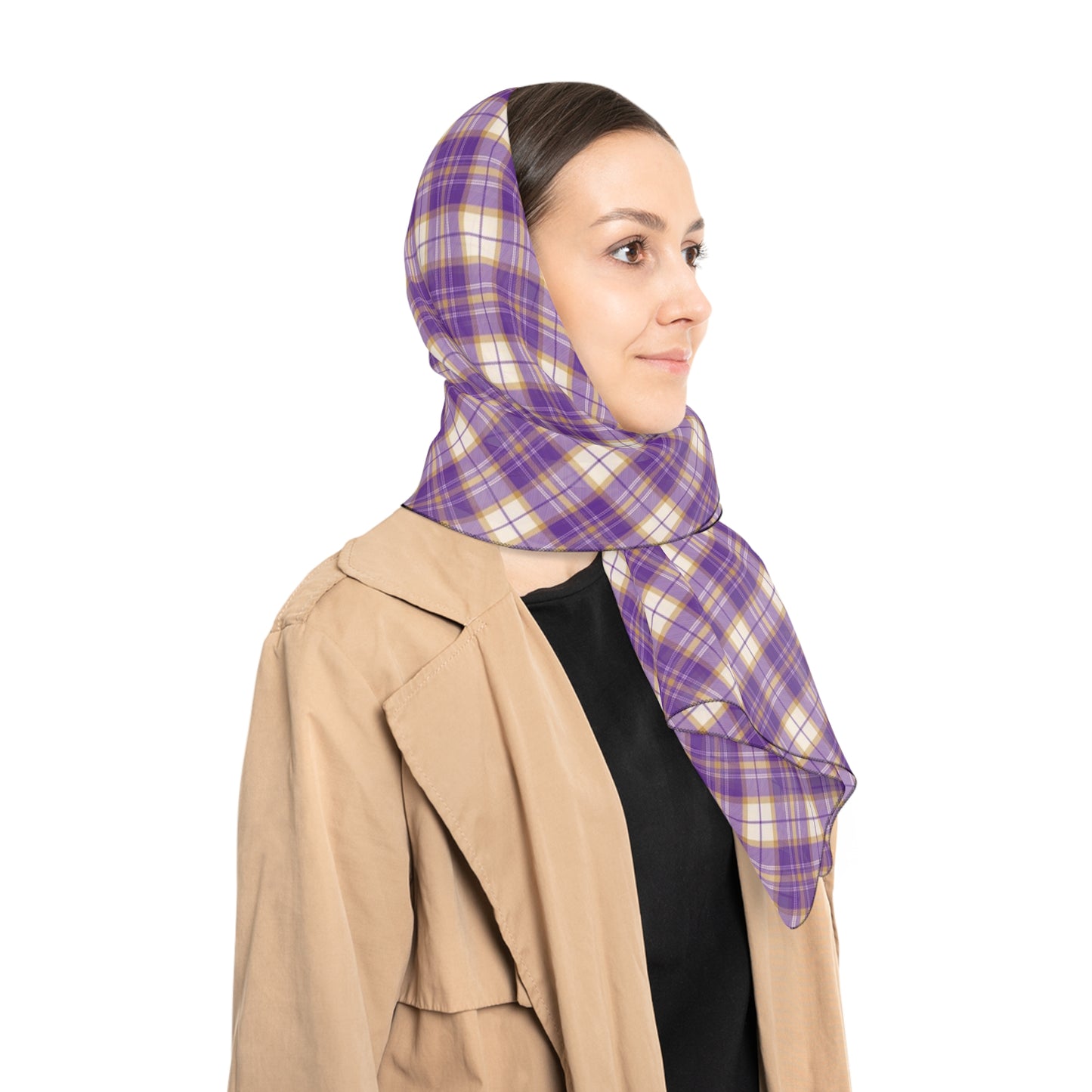 Purple Plaid Chiffon or Voile Scarf