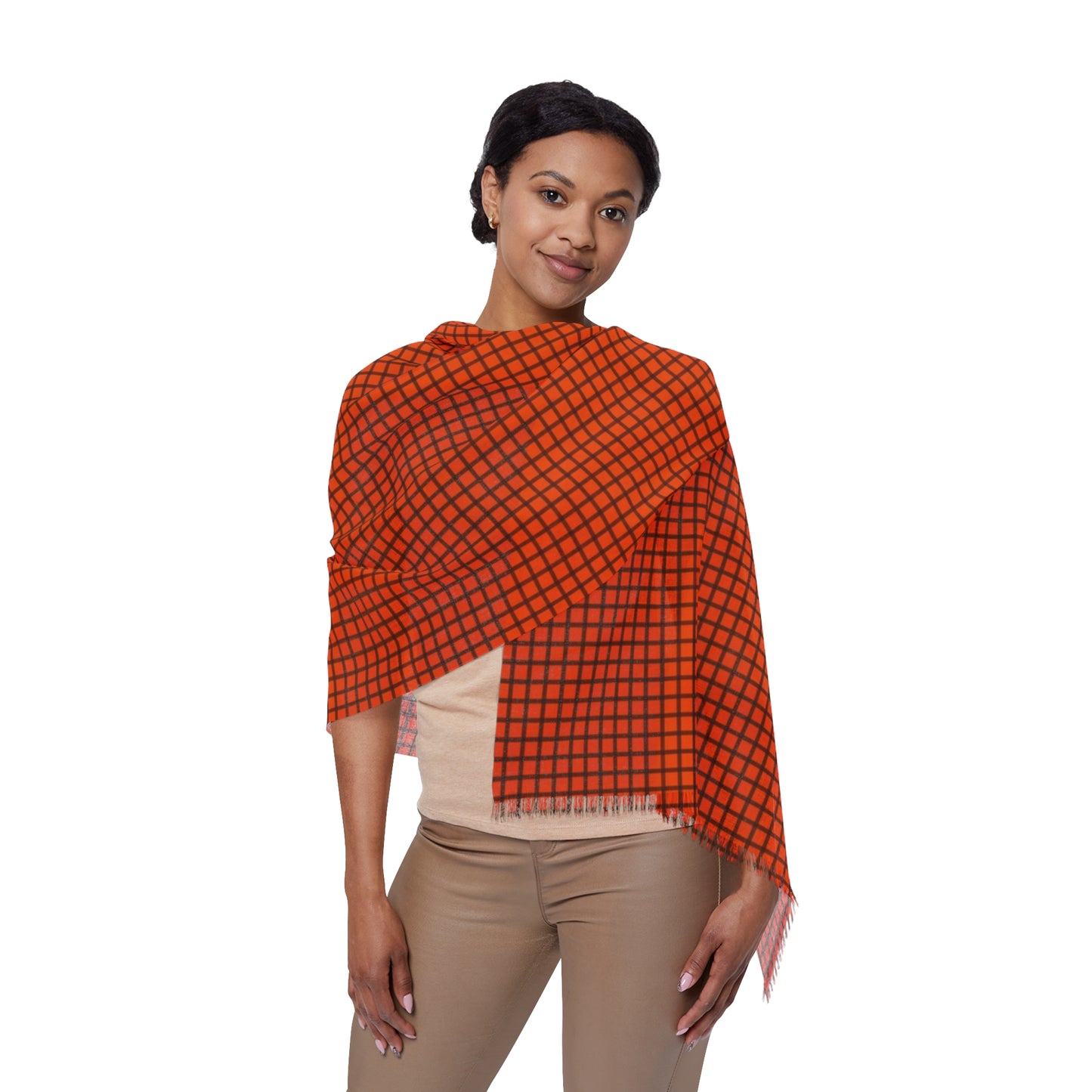 Orange & Brown Gingham Lightweight Scarf