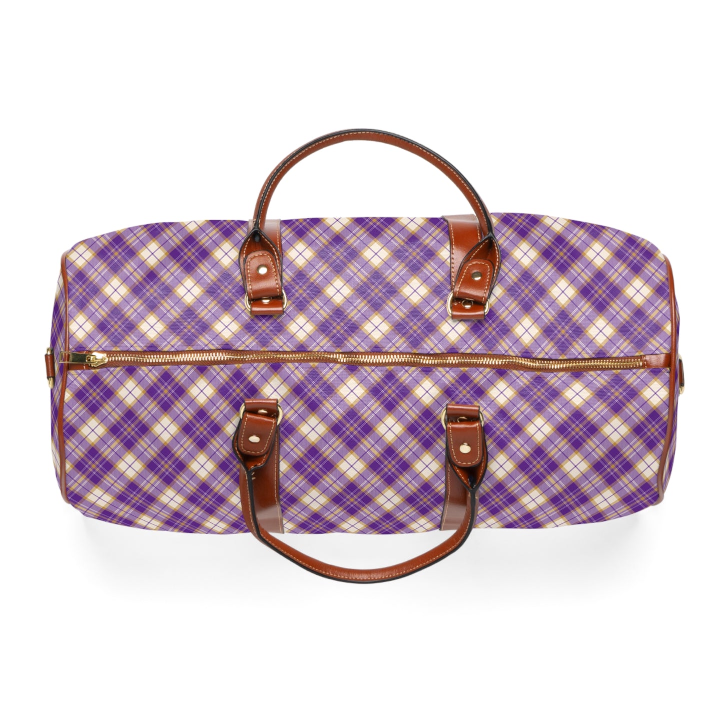 Purple Plaid Waterproof Travel Bag