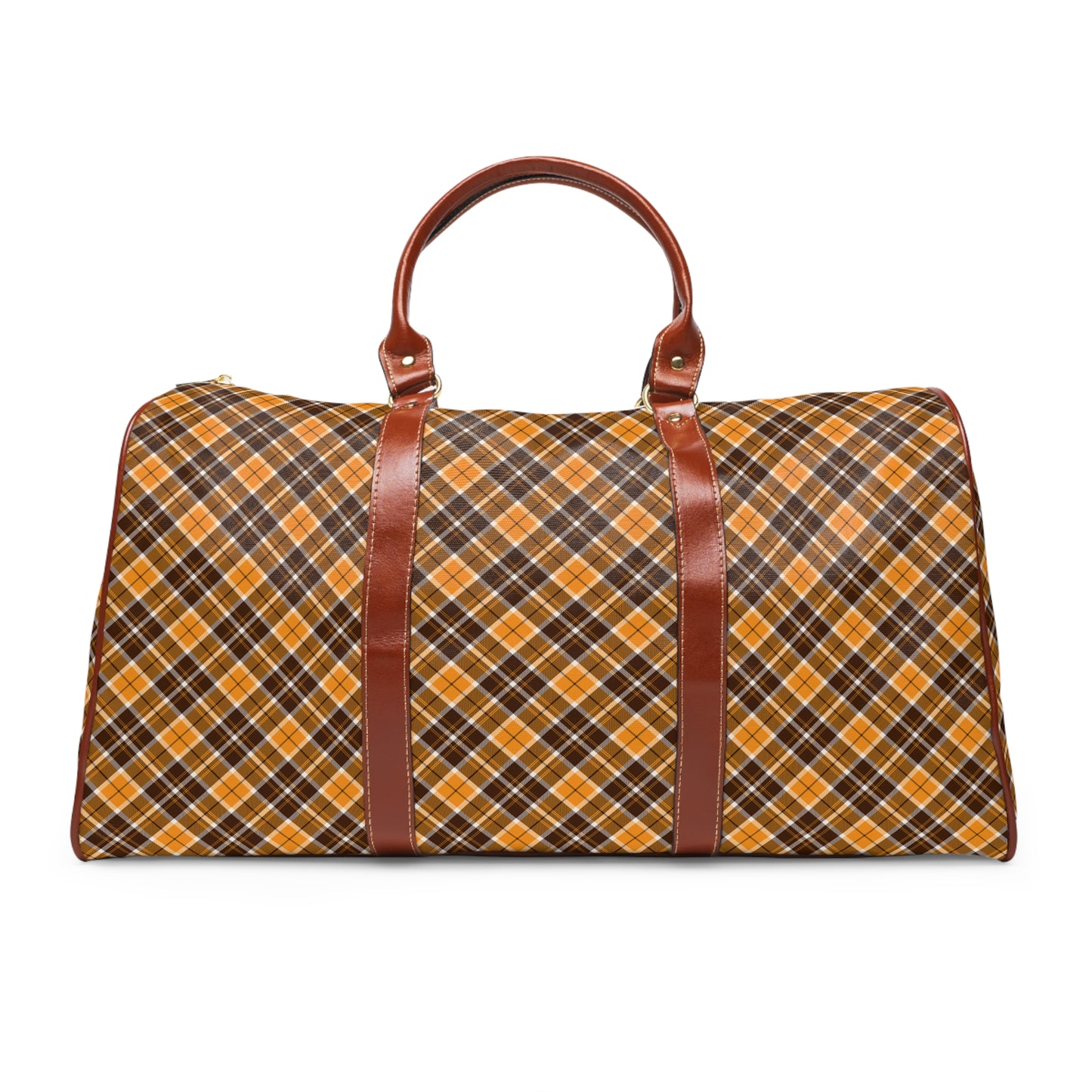 Orange Plaid Waterproof Travel Bag