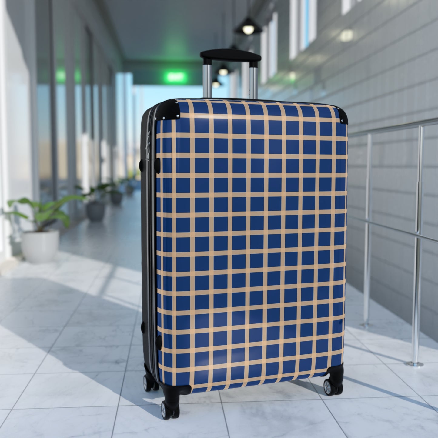 Blue & Tan Gingham Suitcase