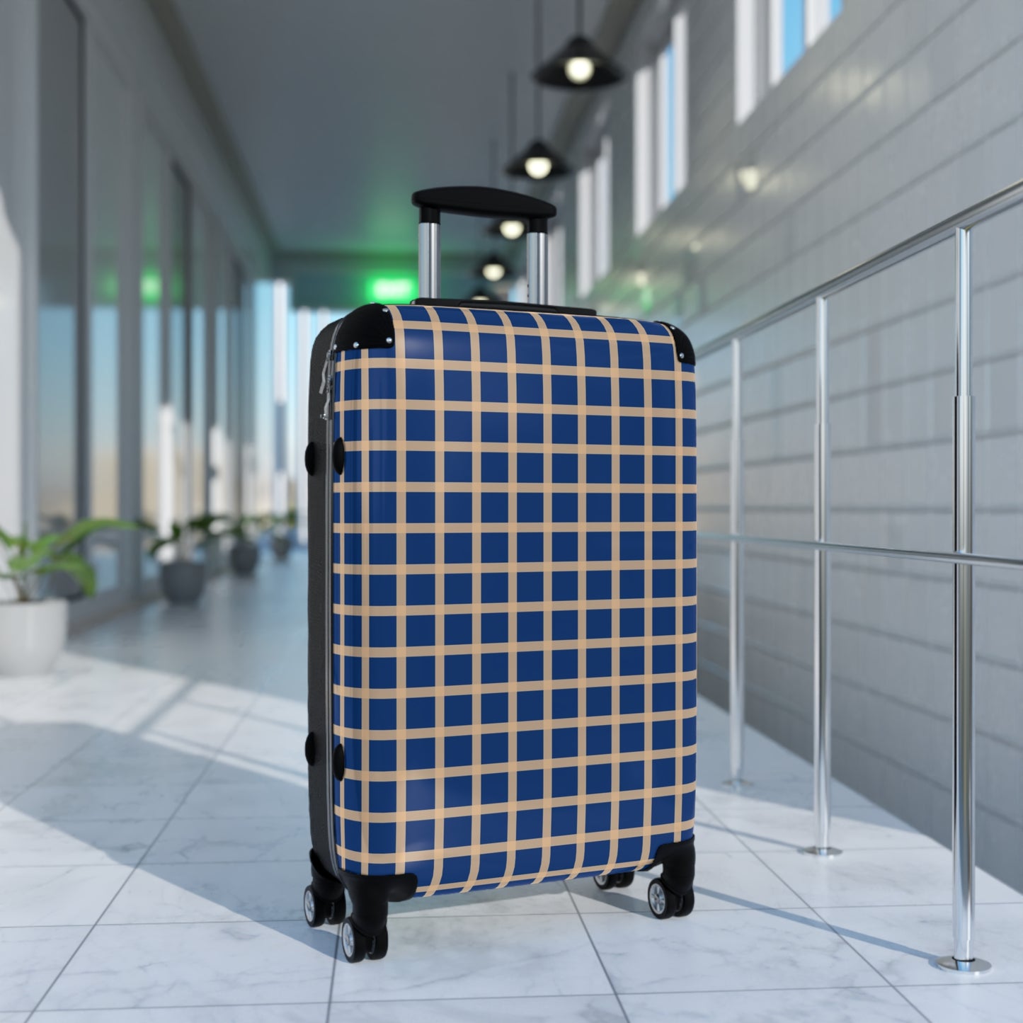 Blue & Tan Gingham Suitcase