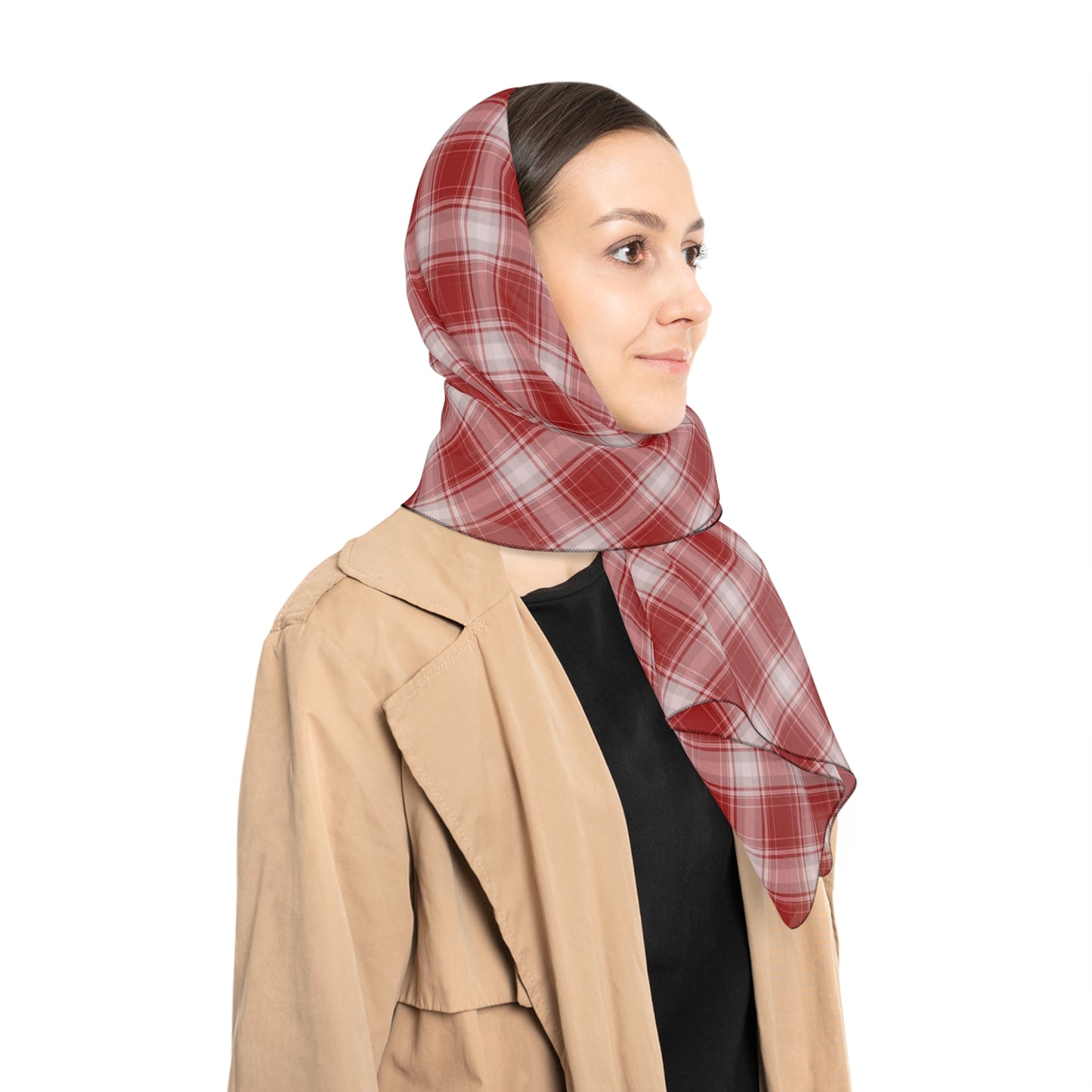 Red Plaid Chiffon or Voile Scarf