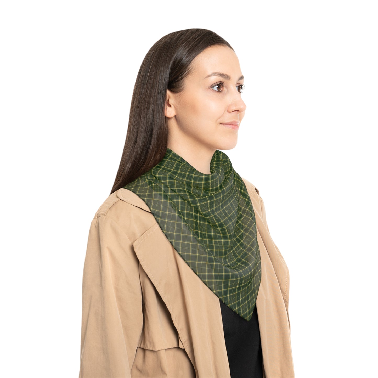 Green Plaid Chiffon or Voile Scarf