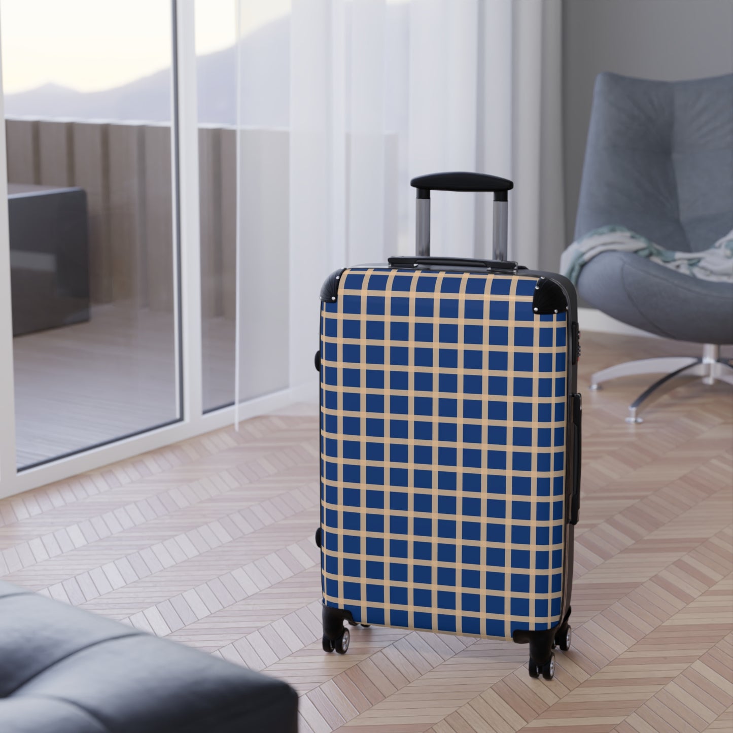 Blue & Tan Gingham Suitcase