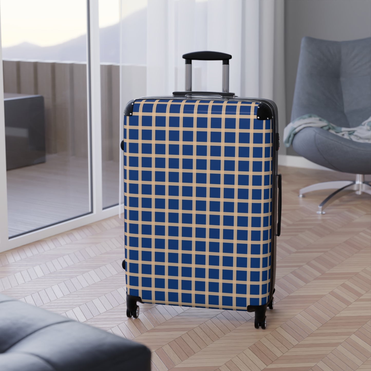 Blue & Tan Gingham Suitcase