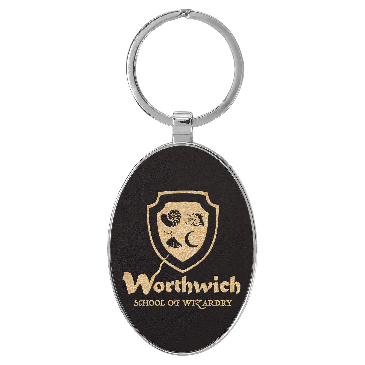 Oval Leatherette and Metal Keychain
