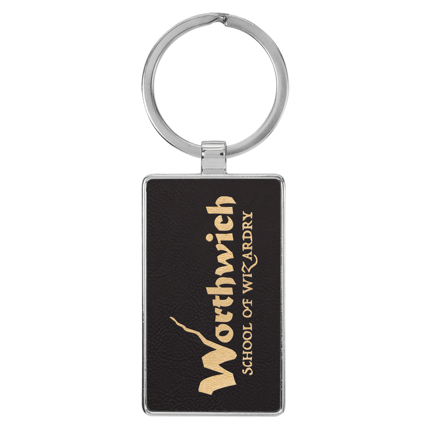 Rectangle Leatherette and Metal Keychain