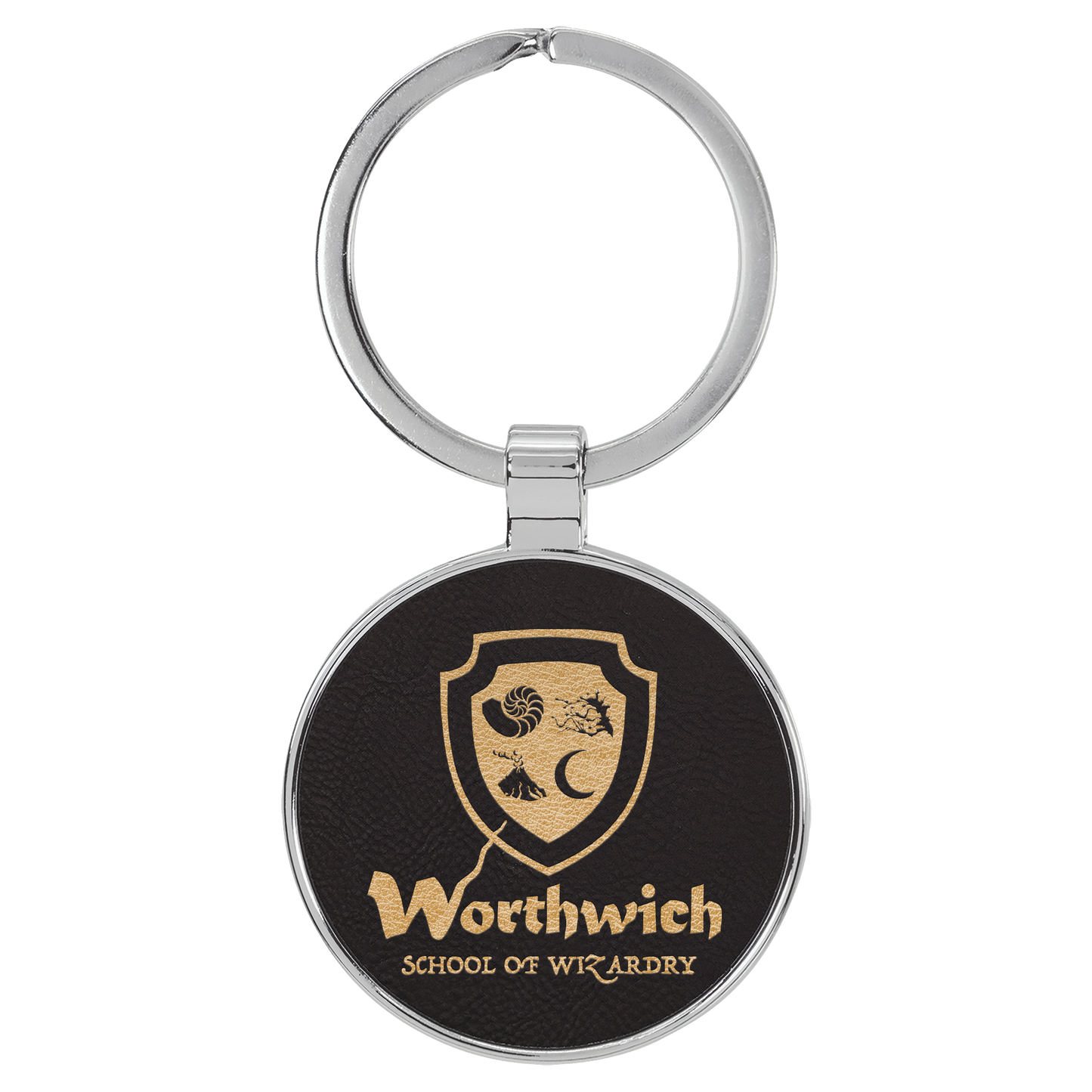 Round Leatherette and Metal Keychain