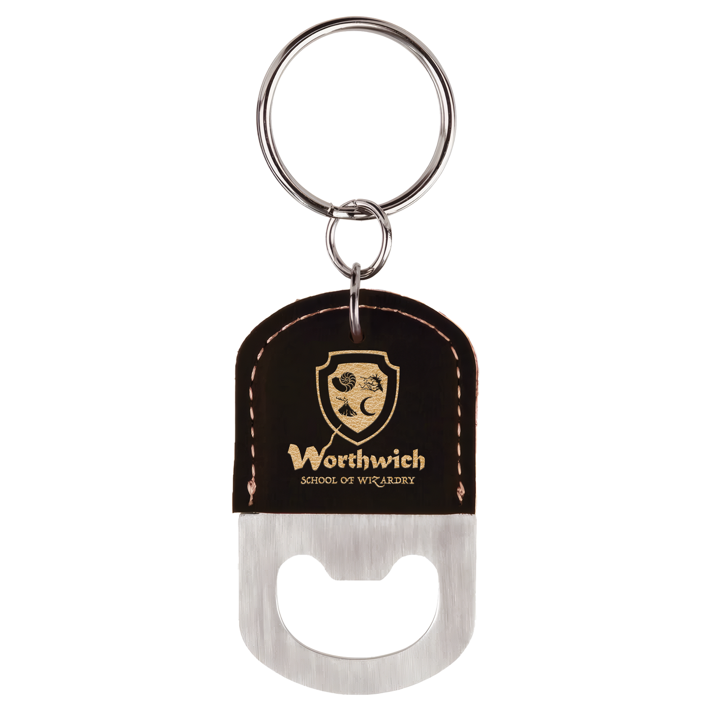 Oval Leatherette Bottle Opener Keychain