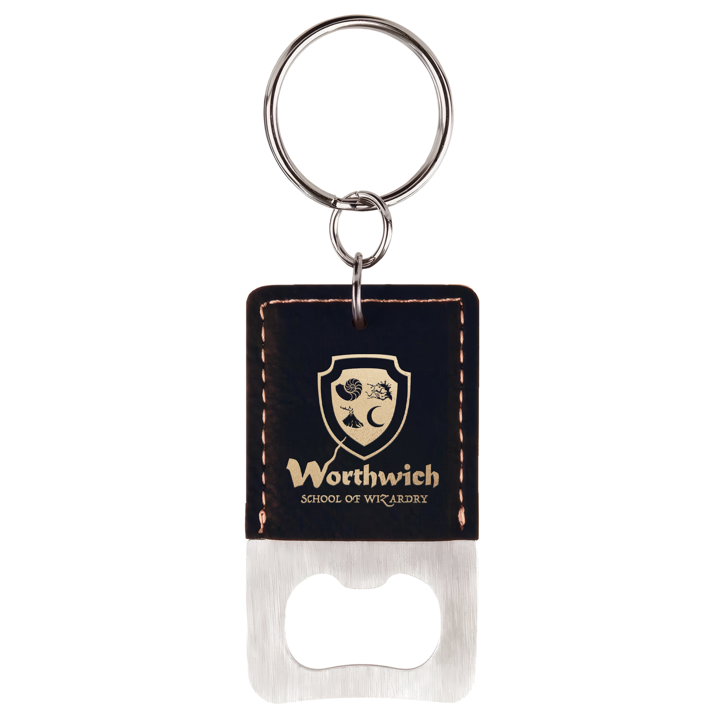 Rectangle Leatherette Bottle Opener Keychain