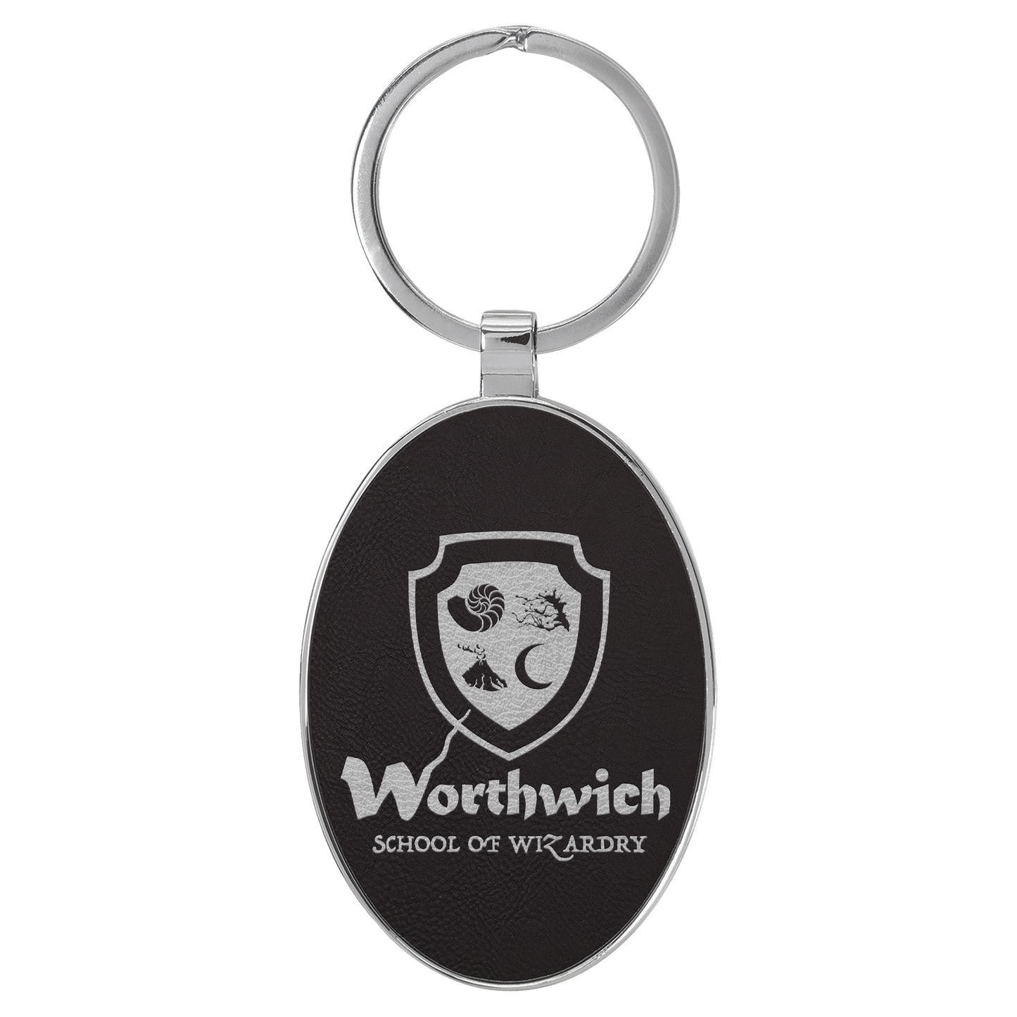 Oval Leatherette and Metal Keychain