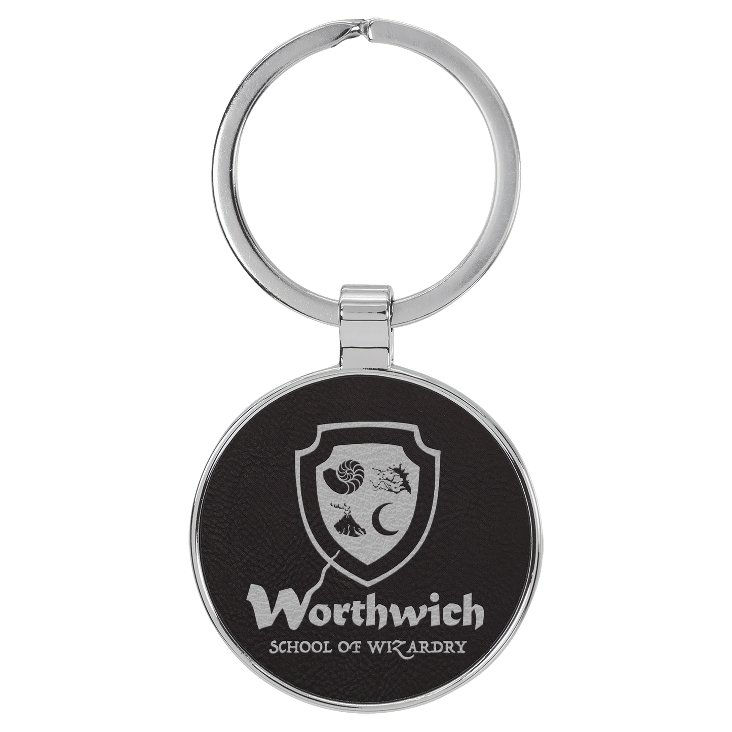 Round Leatherette and Metal Keychain