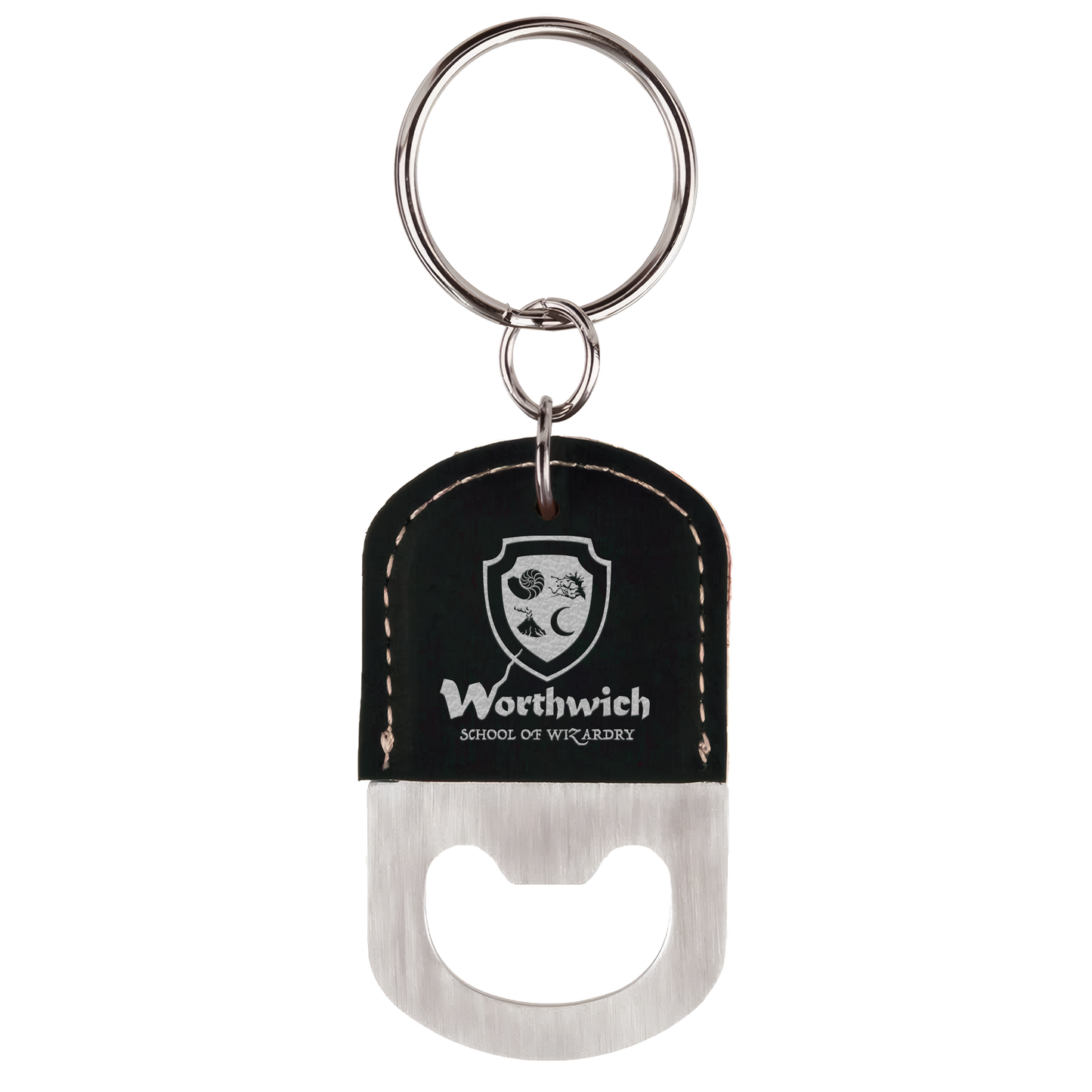 Oval Leatherette Bottle Opener Keychain