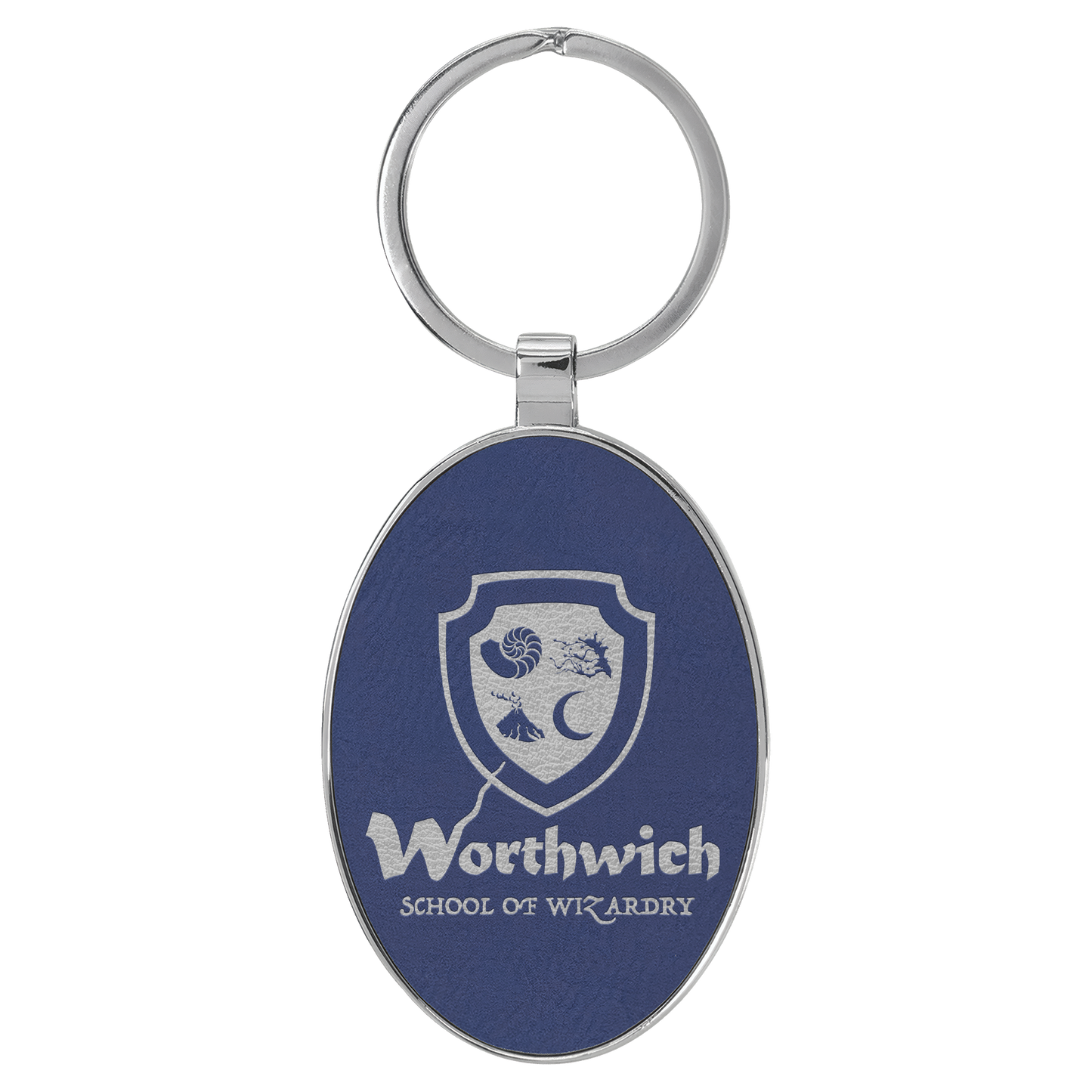 Oval Leatherette and Metal Keychain