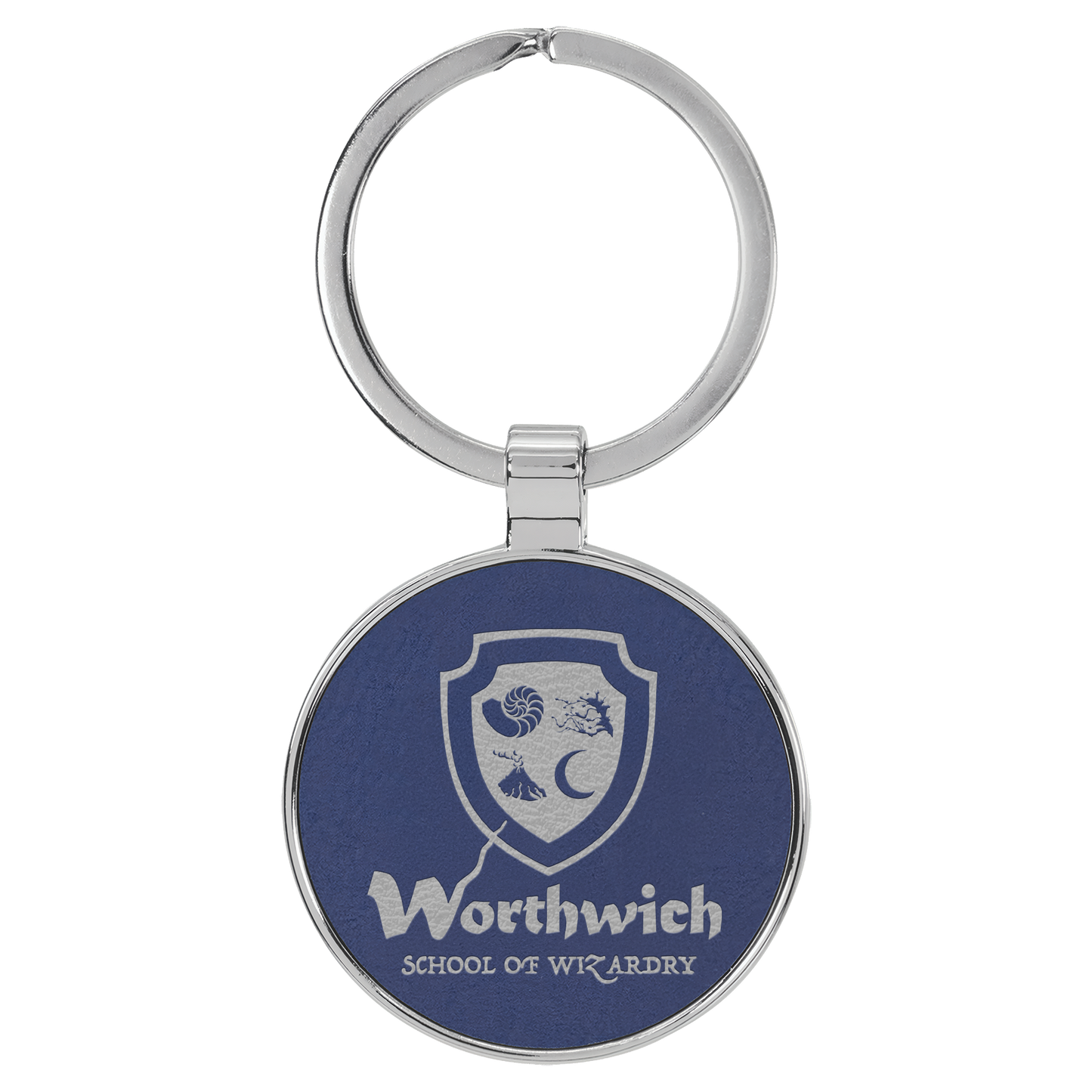 Round Leatherette and Metal Keychain