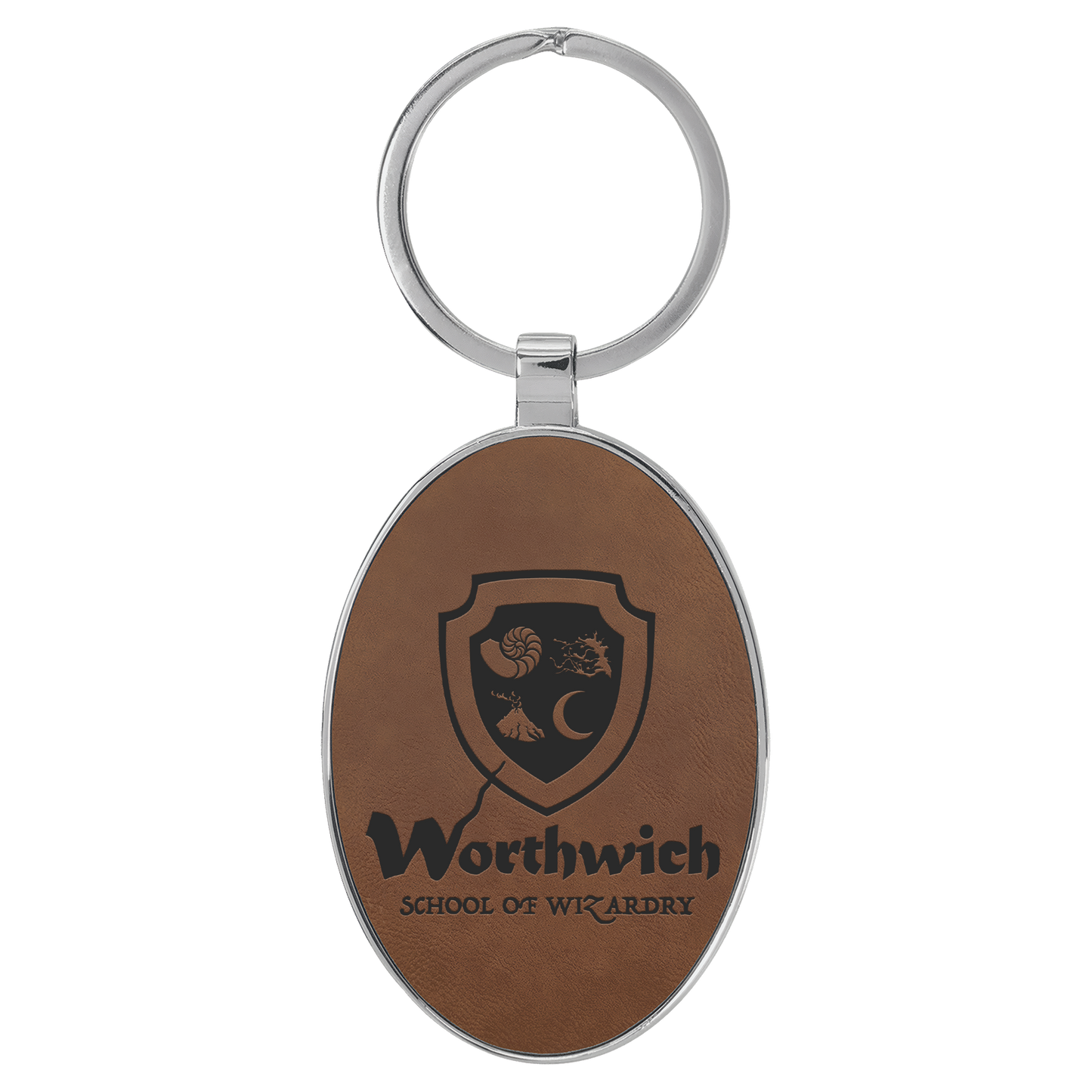 Oval Leatherette and Metal Keychain