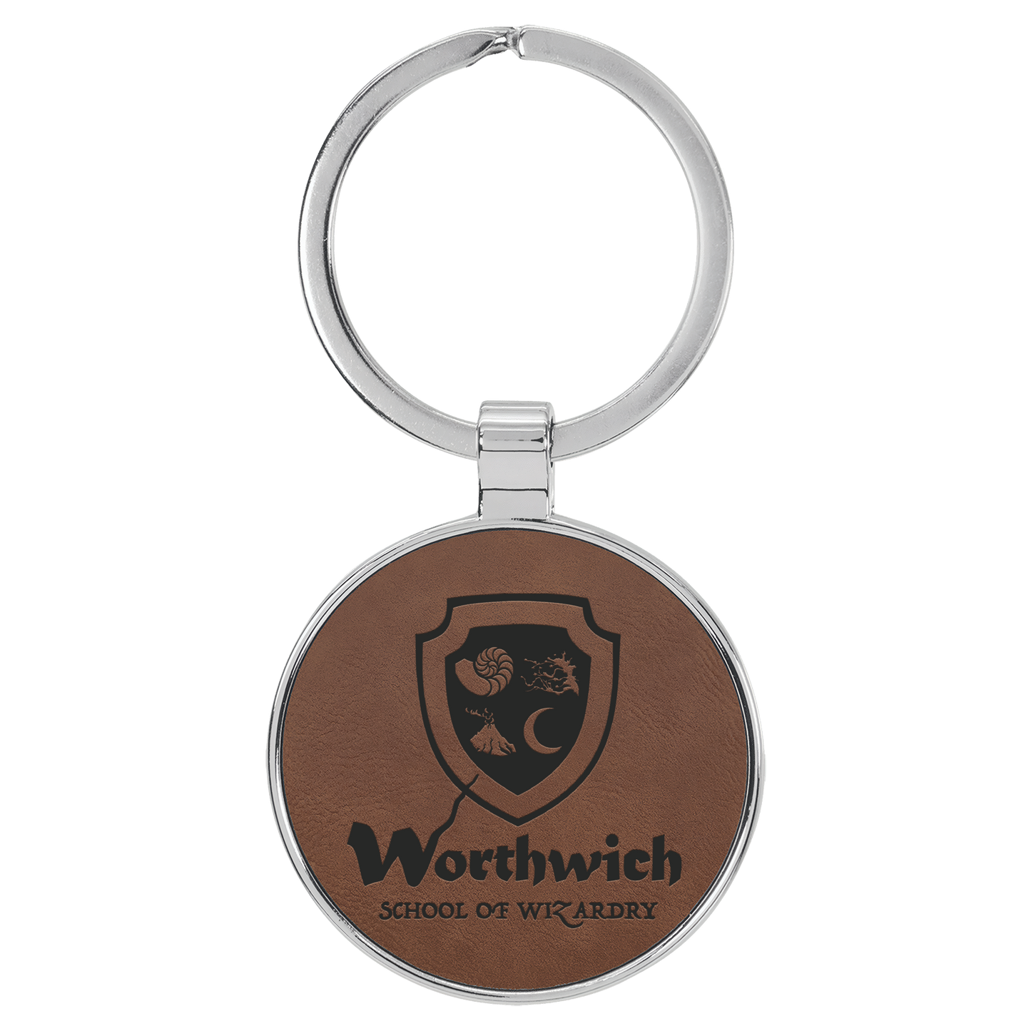 Round Leatherette and Metal Keychain