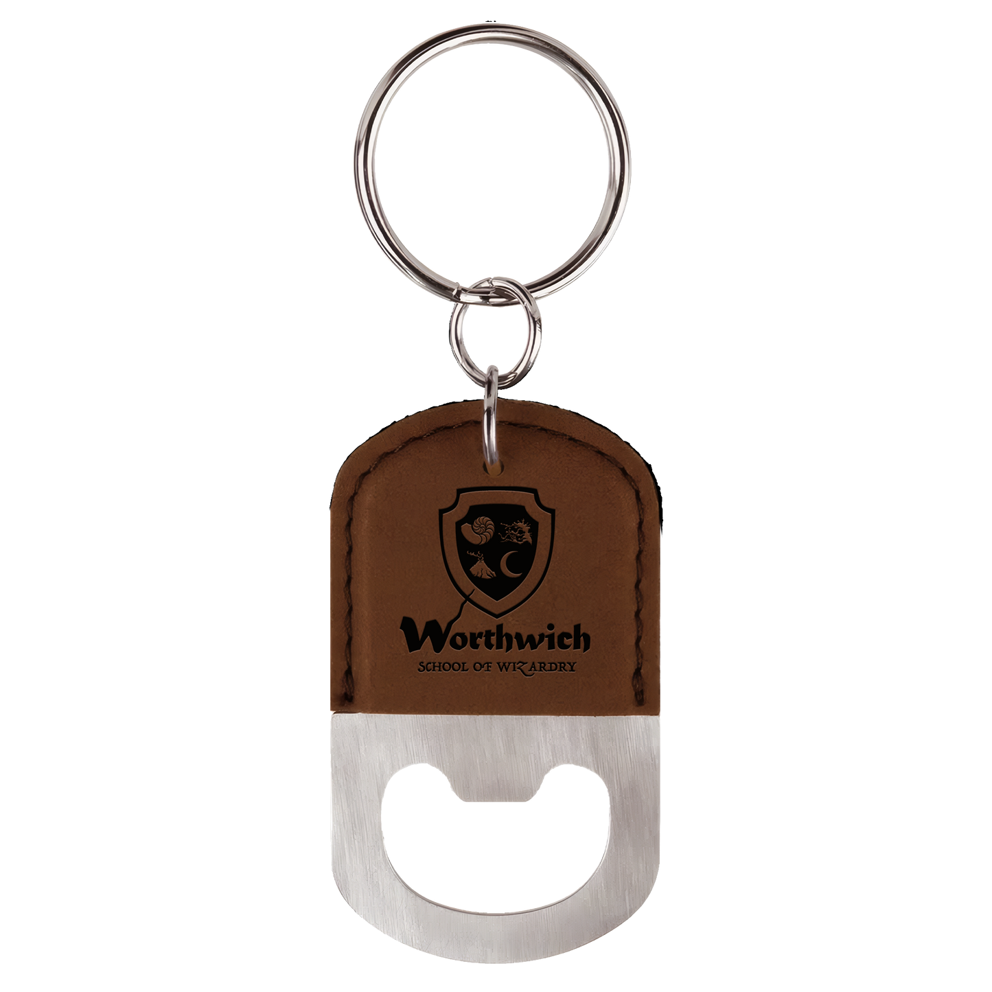 Oval Leatherette Bottle Opener Keychain