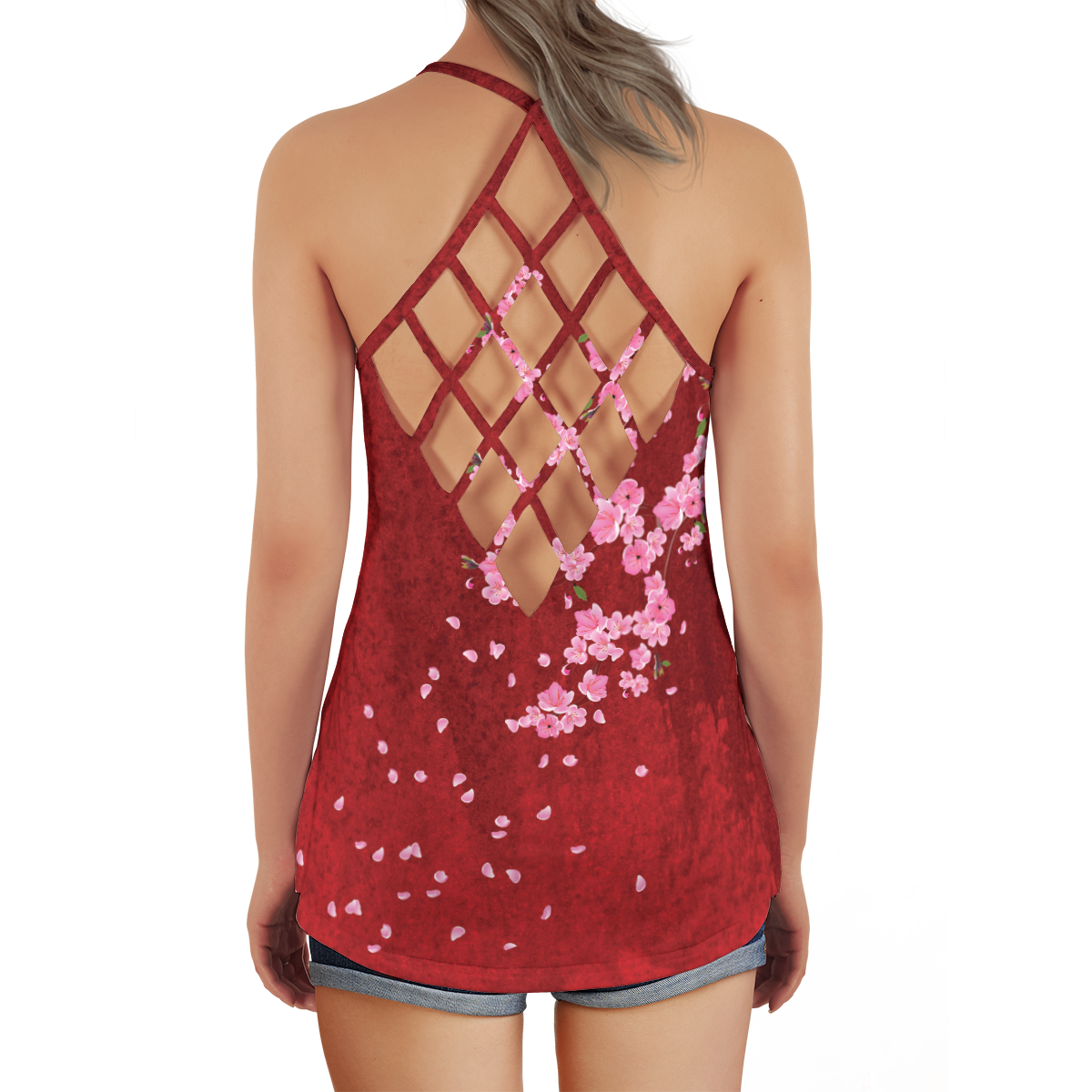 Flowery Crisscross Back Tank Top