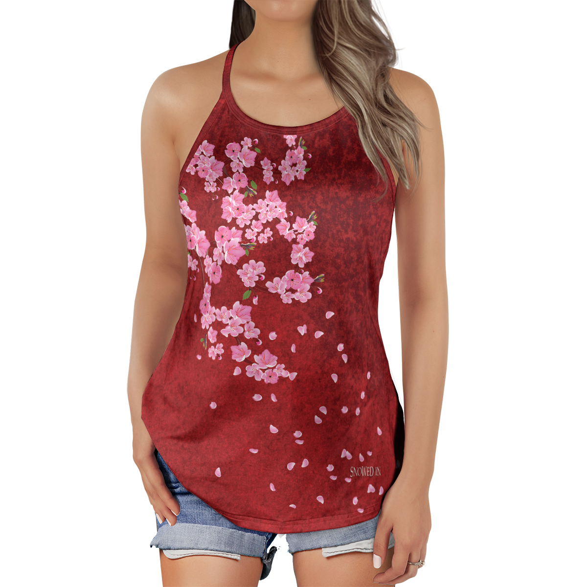 Flowery Crisscross Back Tank Top