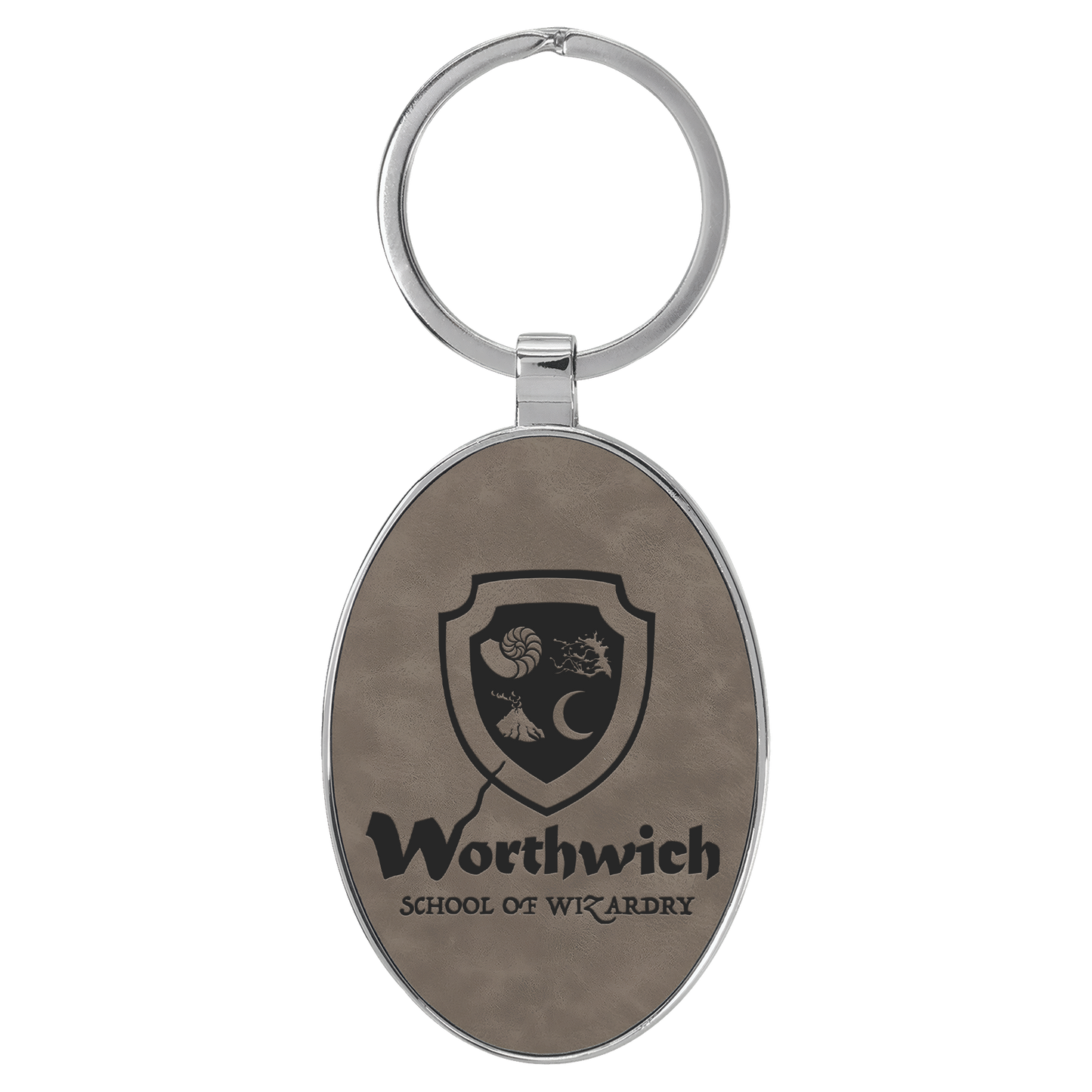 Oval Leatherette and Metal Keychain