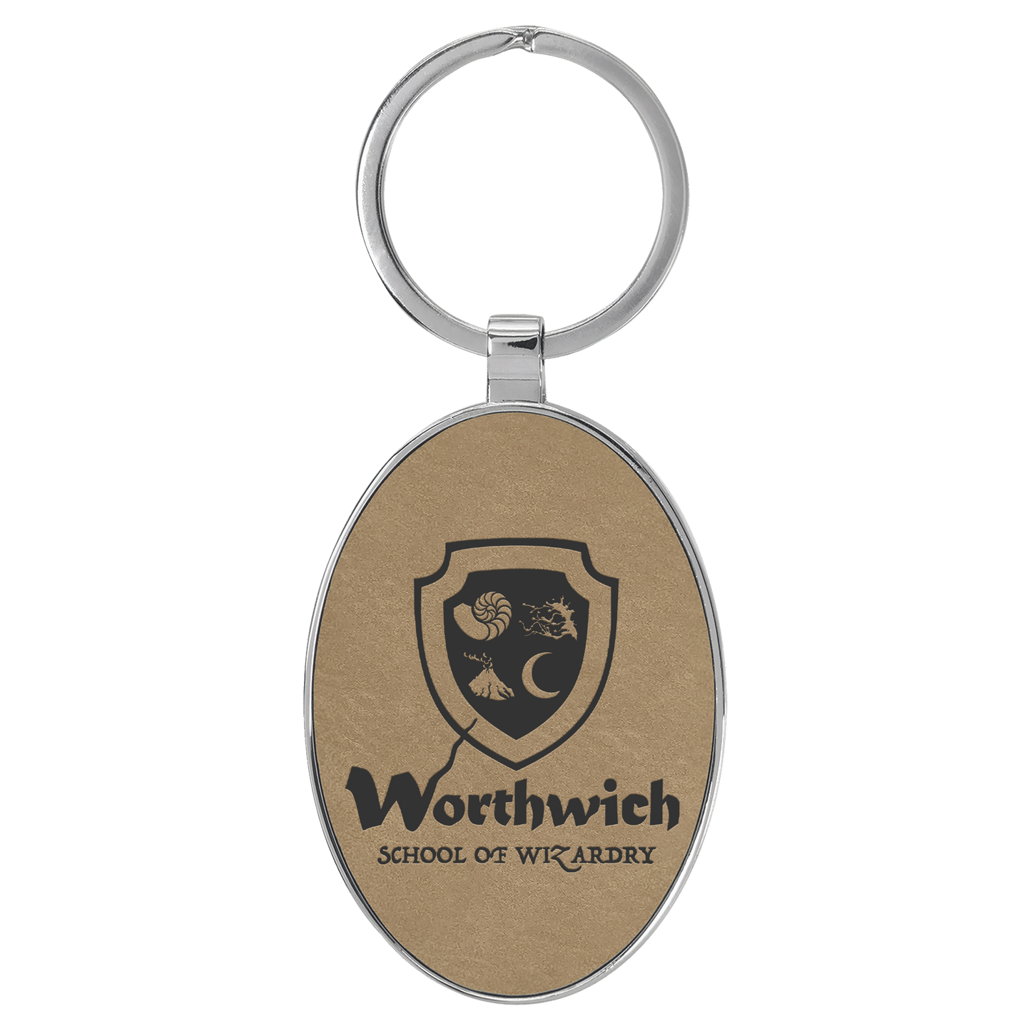 Oval Leatherette and Metal Keychain