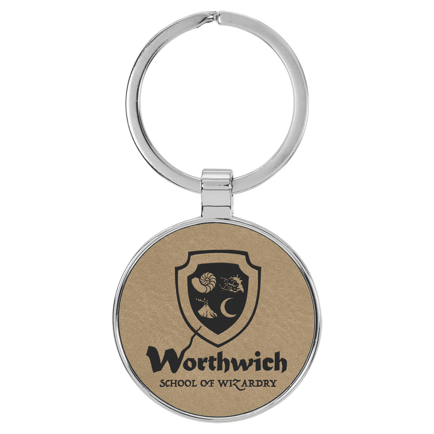 Round Leatherette and Metal Keychain