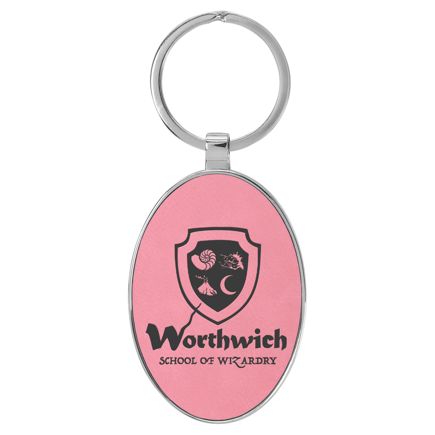 Oval Leatherette and Metal Keychain