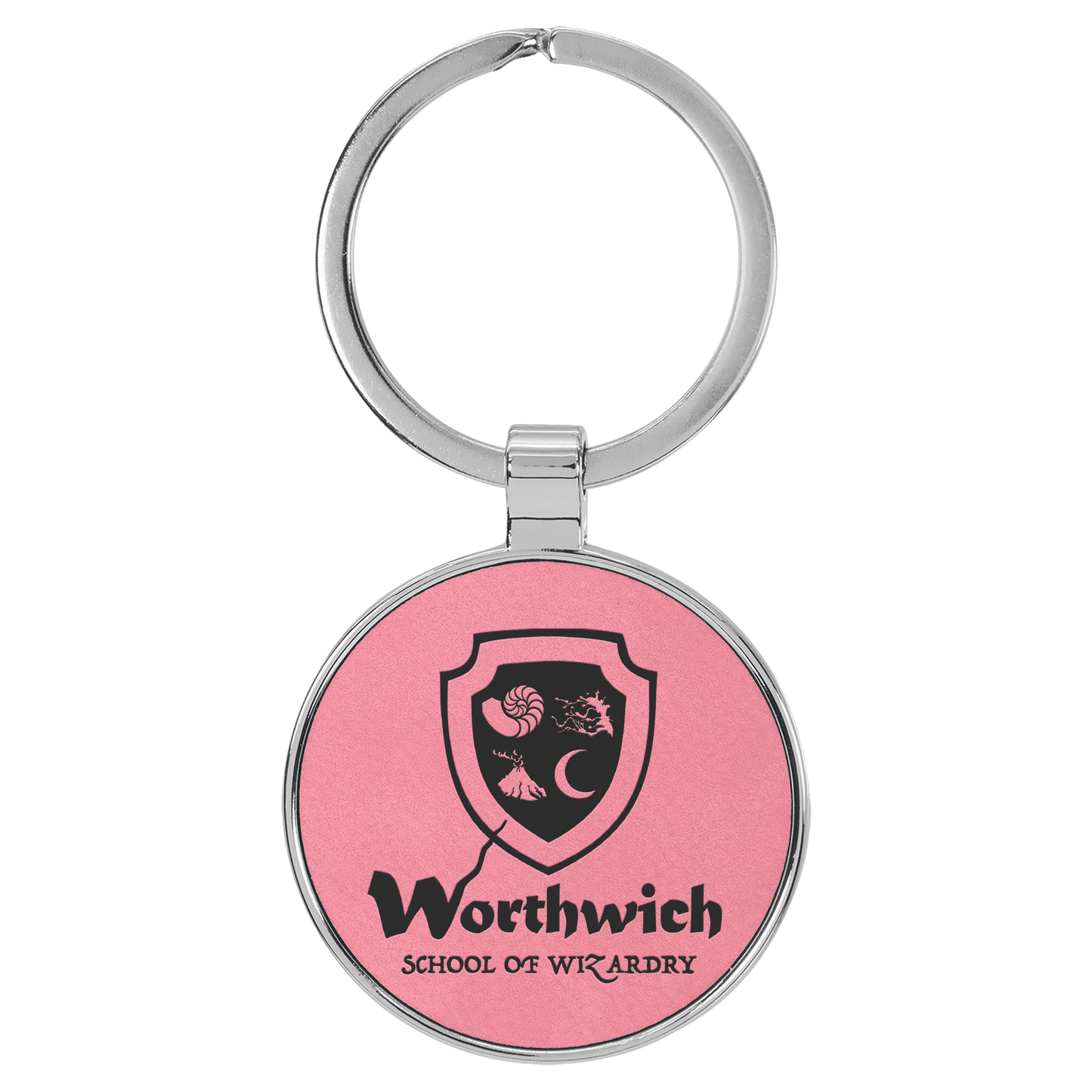 Round Leatherette and Metal Keychain