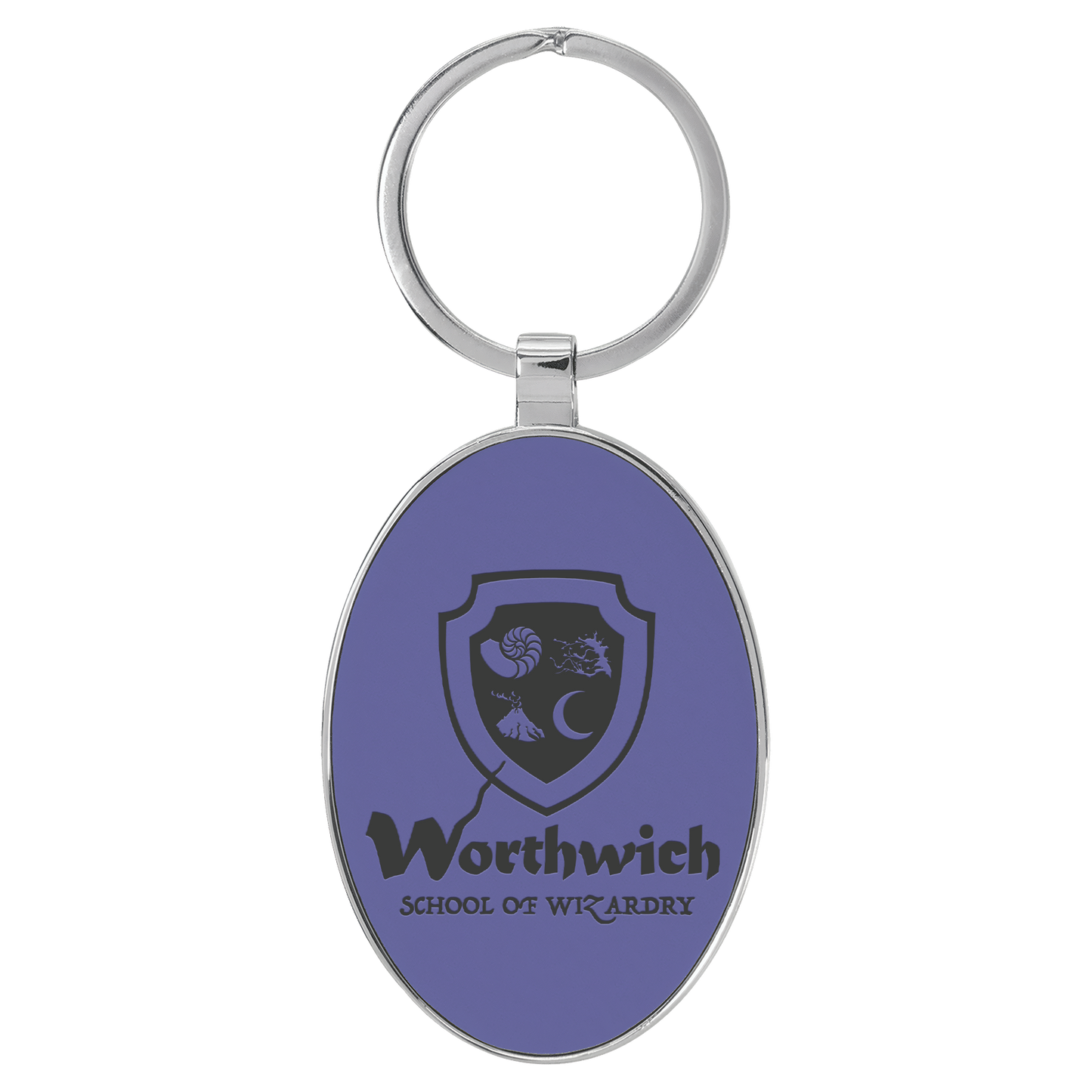 Oval Leatherette and Metal Keychain