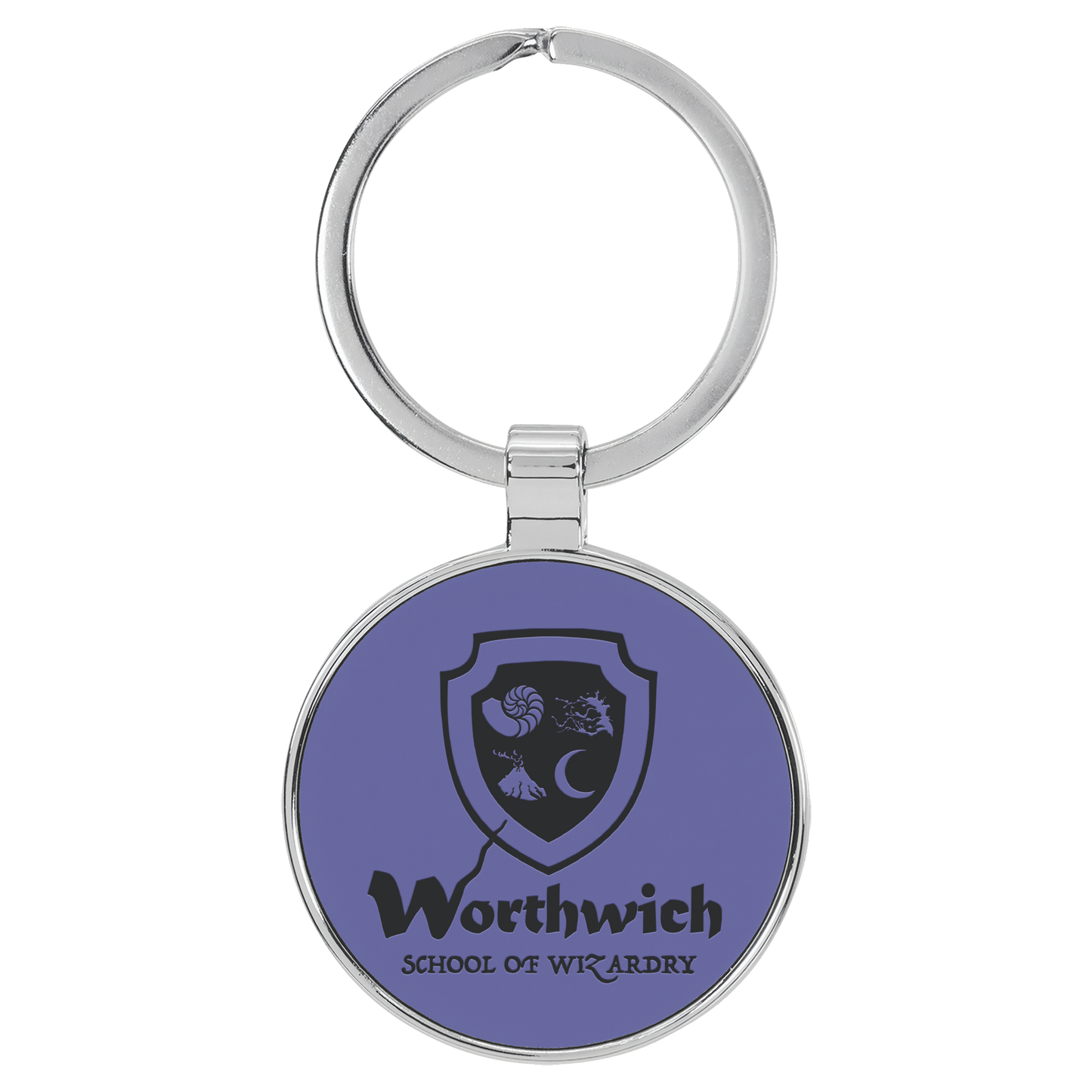 Round Leatherette and Metal Keychain