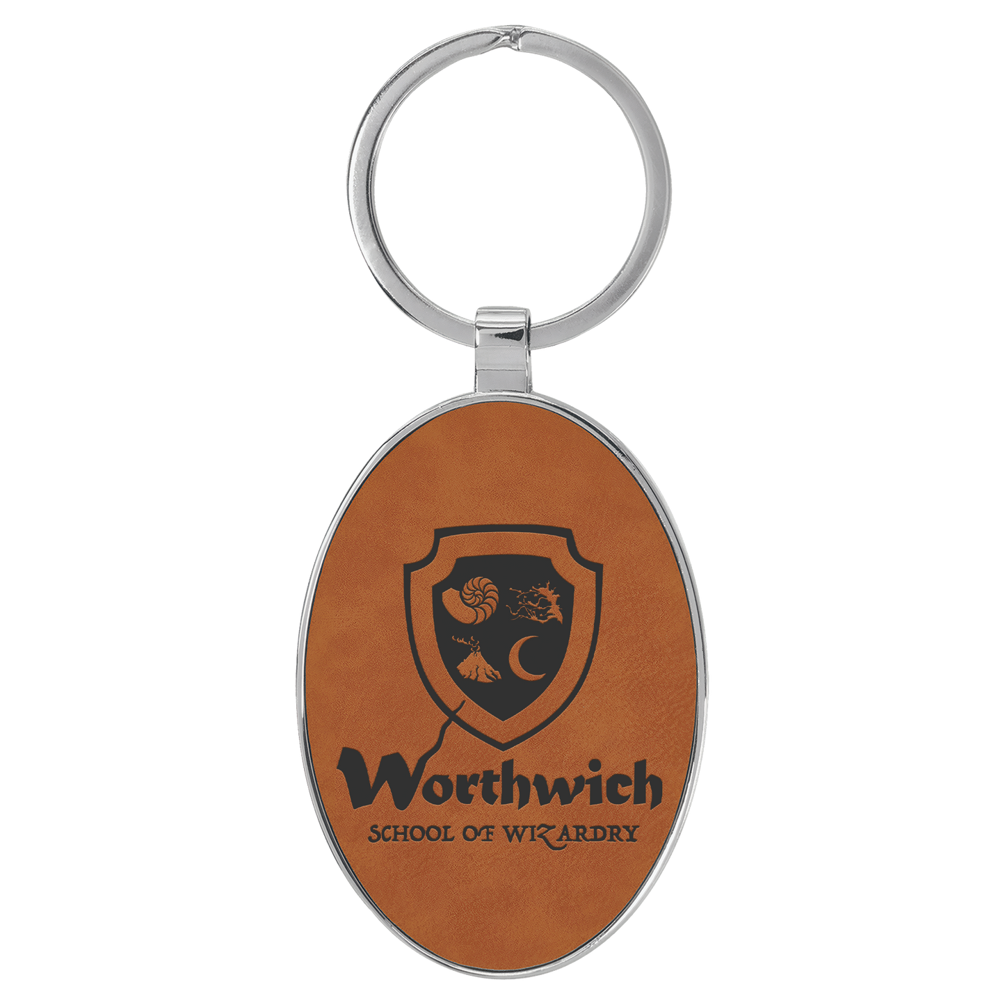 Oval Leatherette and Metal Keychain