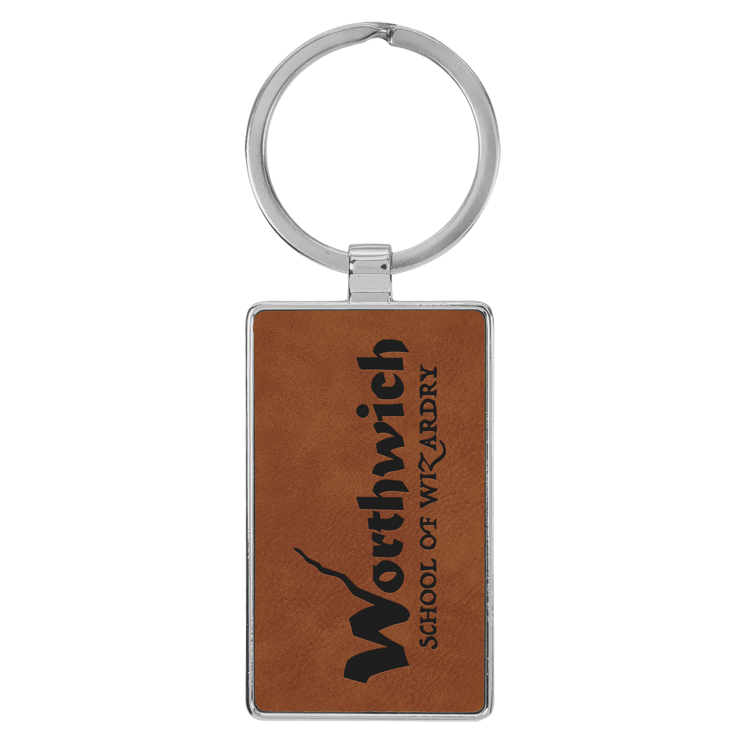 Rectangle Leatherette and Metal Keychain