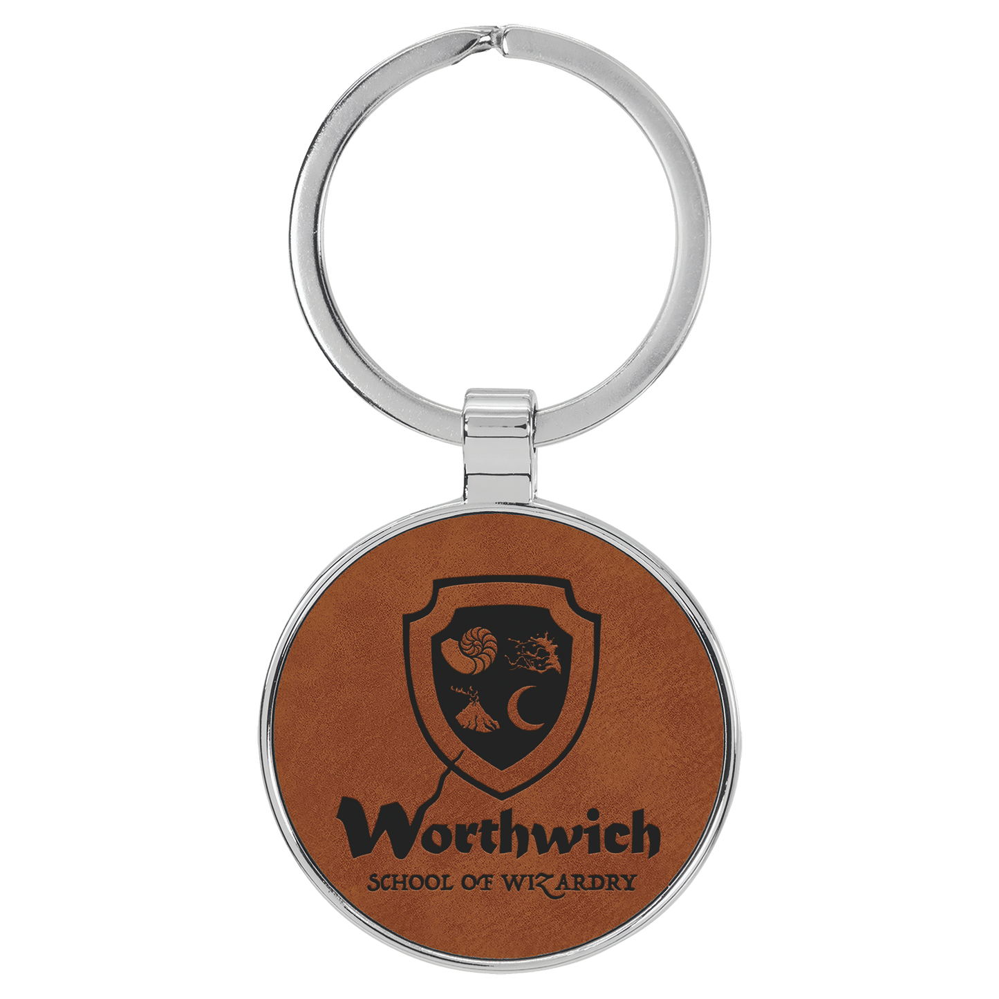 Round Leatherette and Metal Keychain