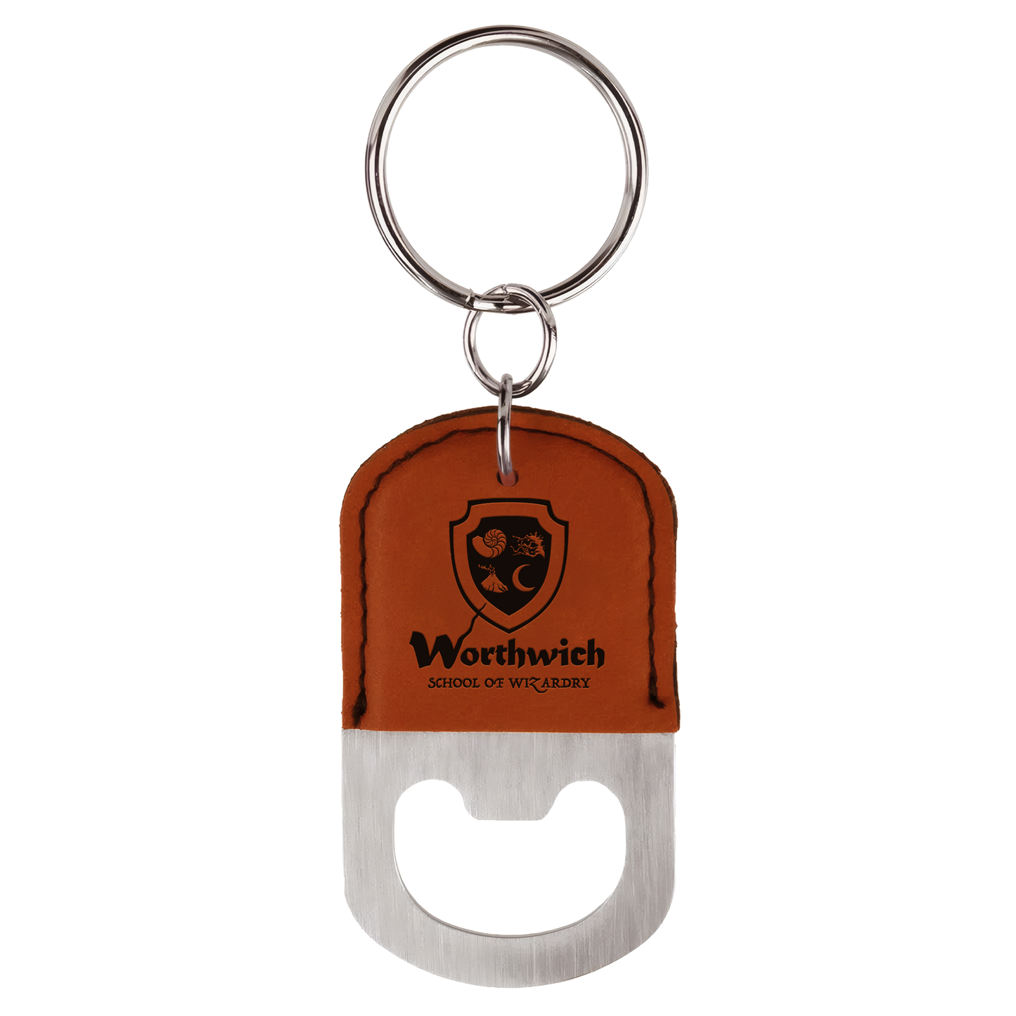 Oval Leatherette Bottle Opener Keychain