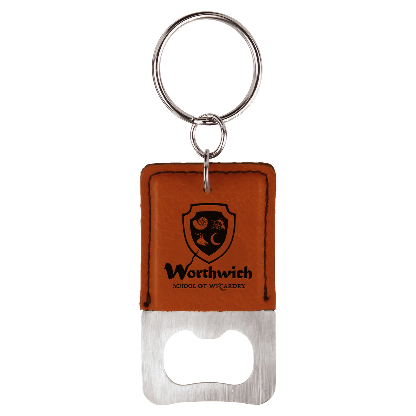 Rectangle Leatherette Bottle Opener Keychain