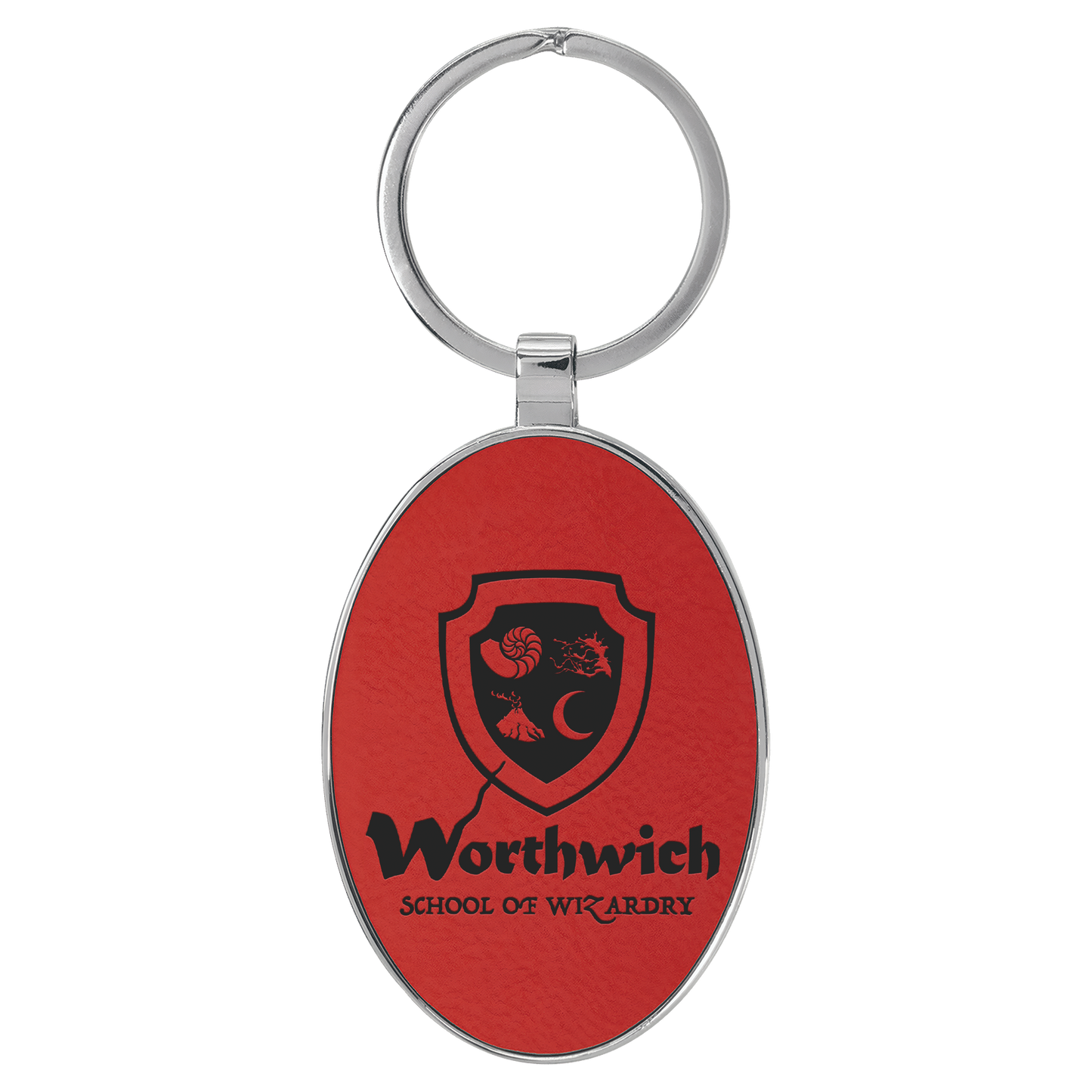 Oval Leatherette and Metal Keychain