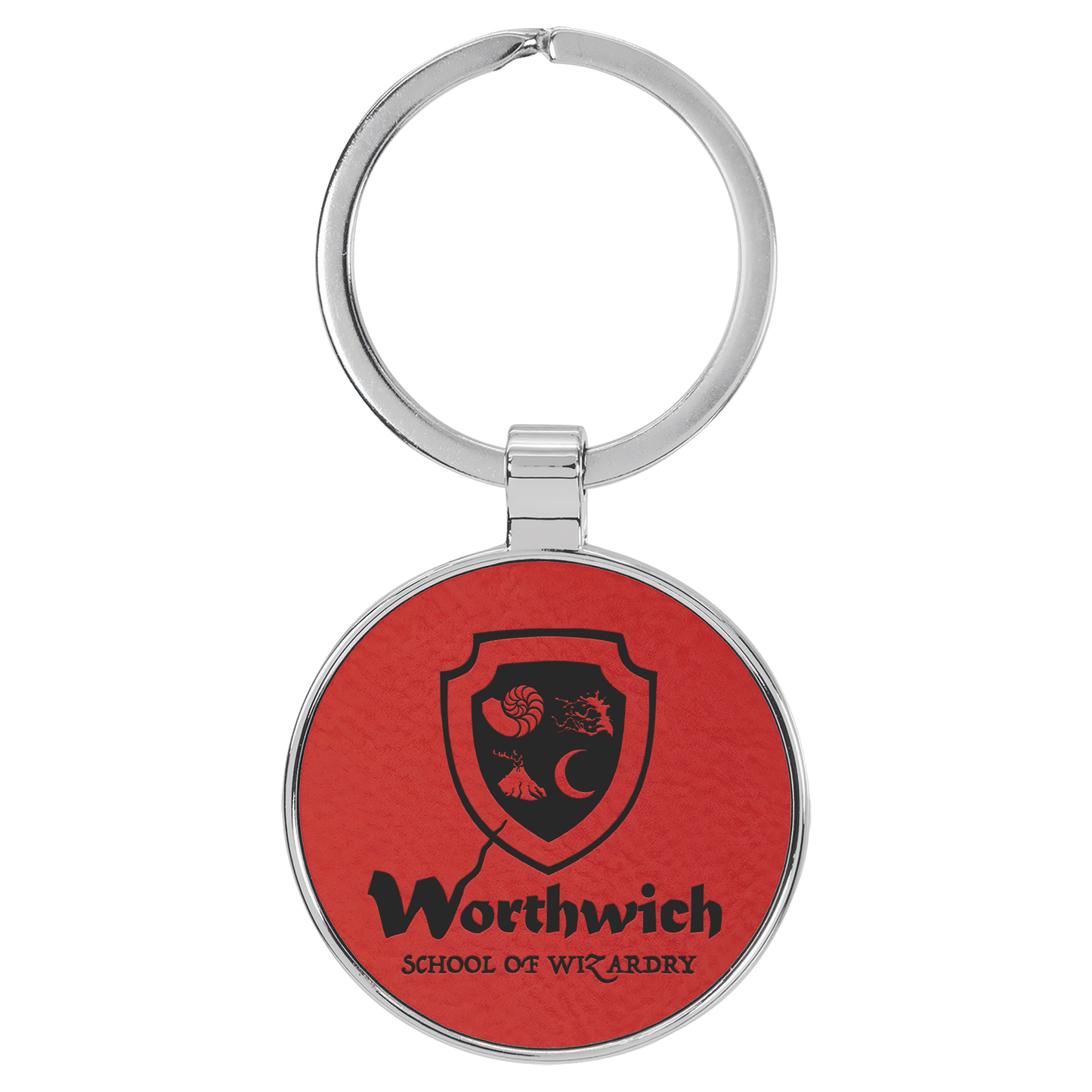 Round Leatherette and Metal Keychain