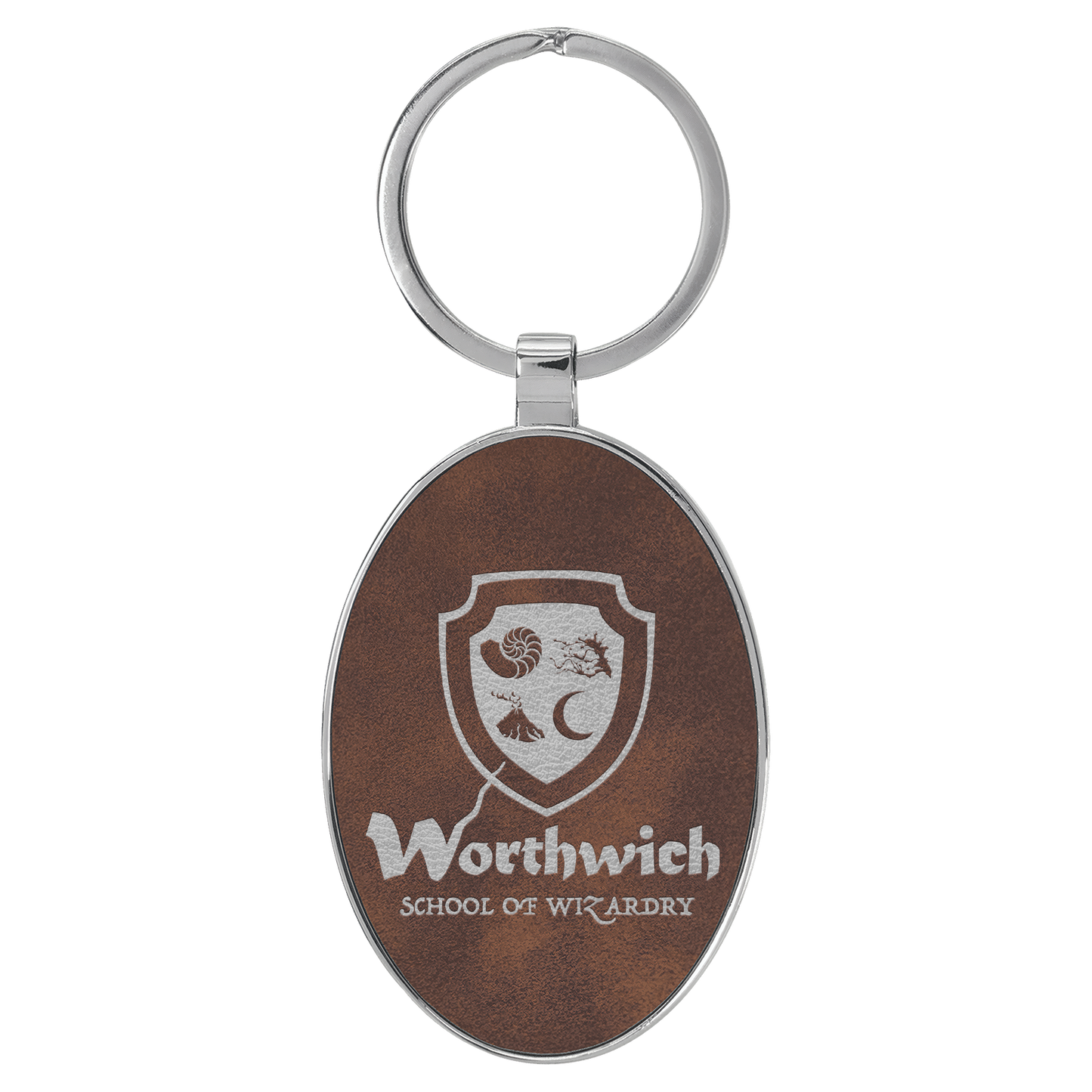 Oval Leatherette and Metal Keychain