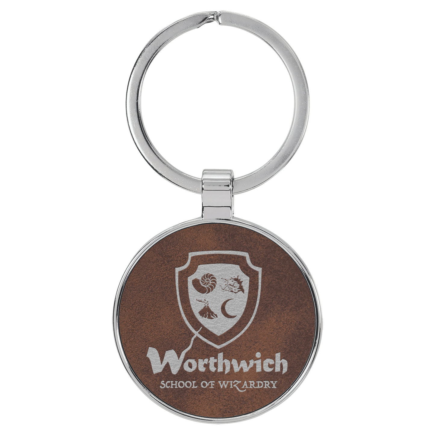 Round Leatherette and Metal Keychain