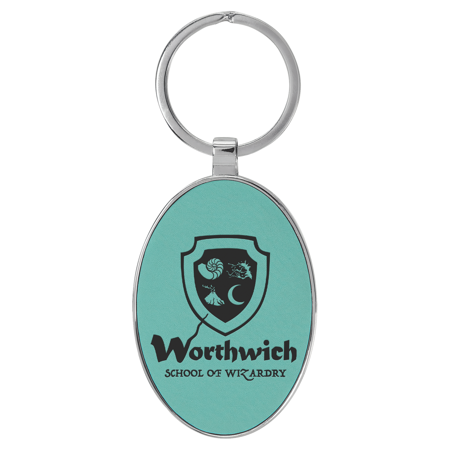 Oval Leatherette and Metal Keychain