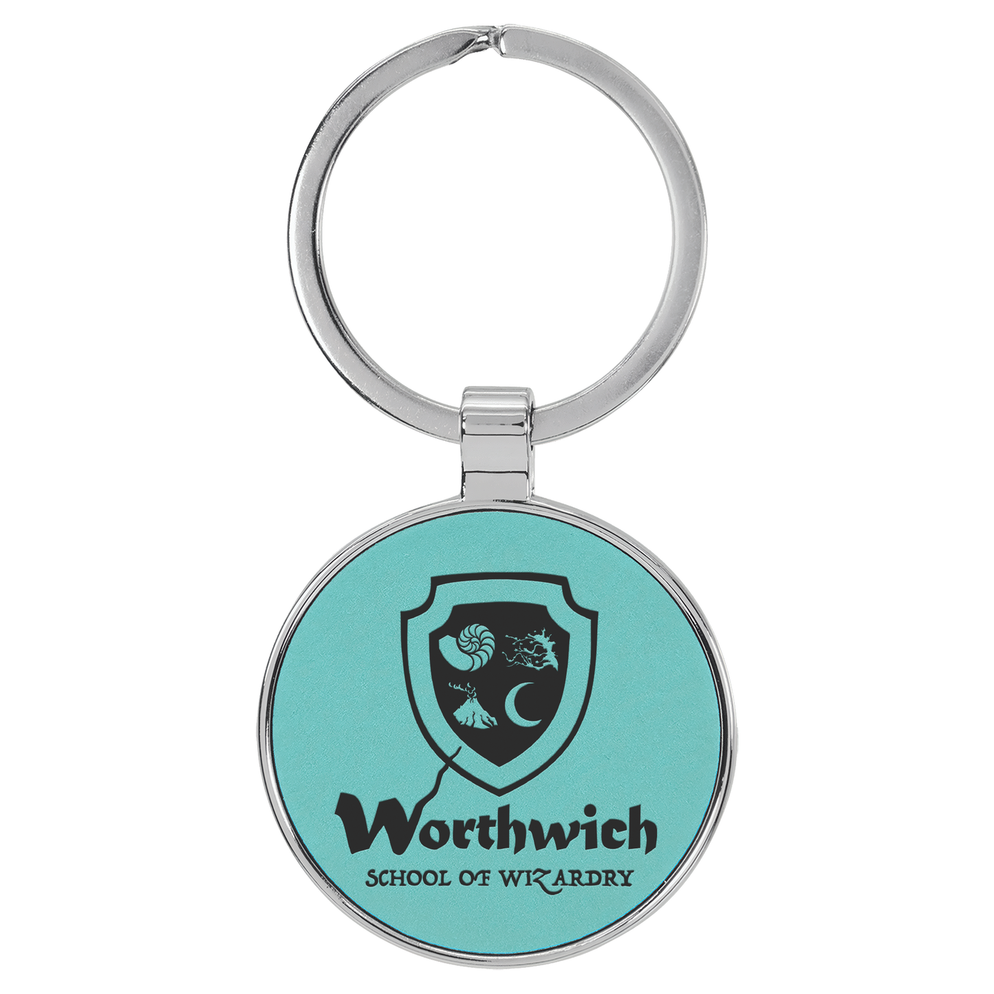 Round Leatherette and Metal Keychain