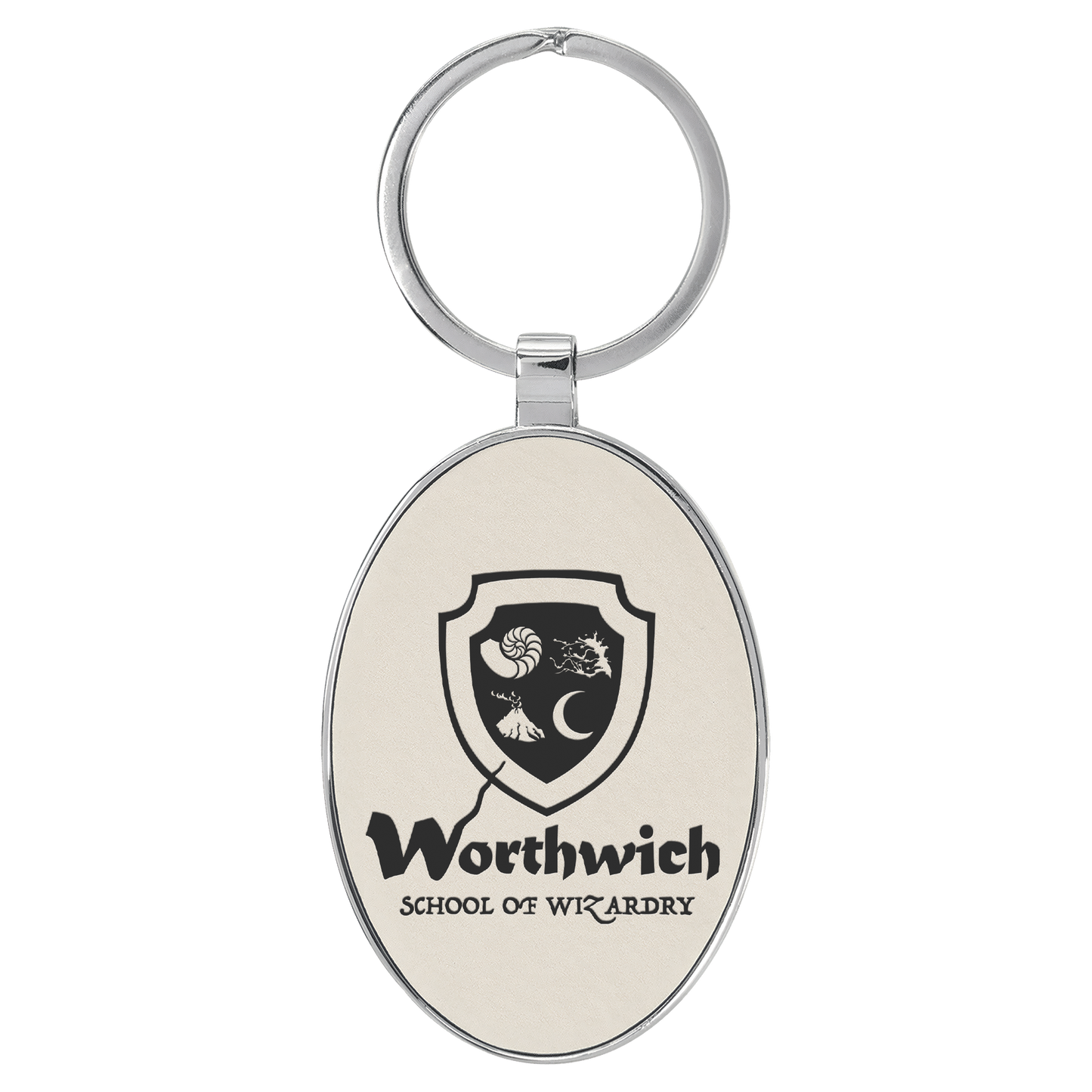 Oval Leatherette and Metal Keychain