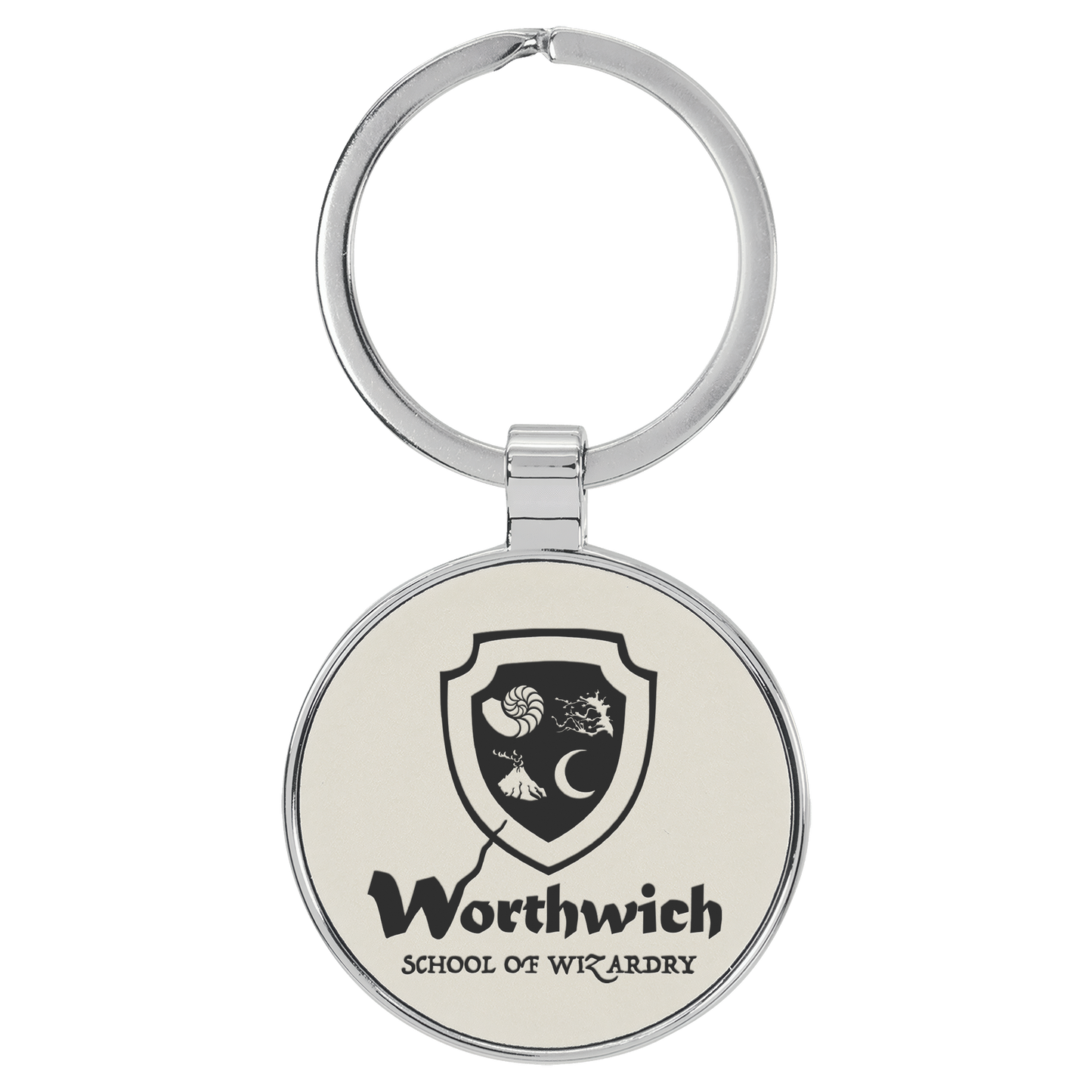 Round Leatherette and Metal Keychain