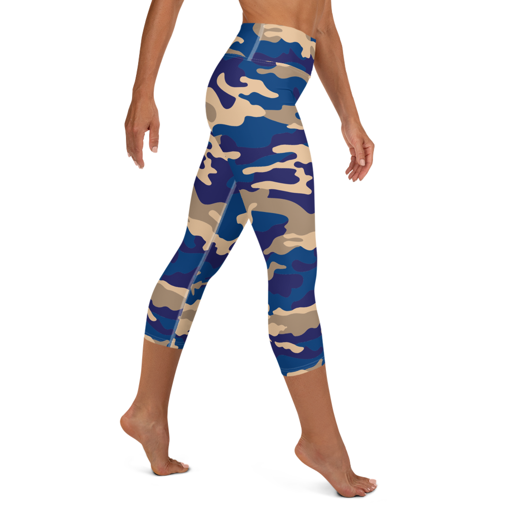 Blue Camo Yoga Capri Leggings