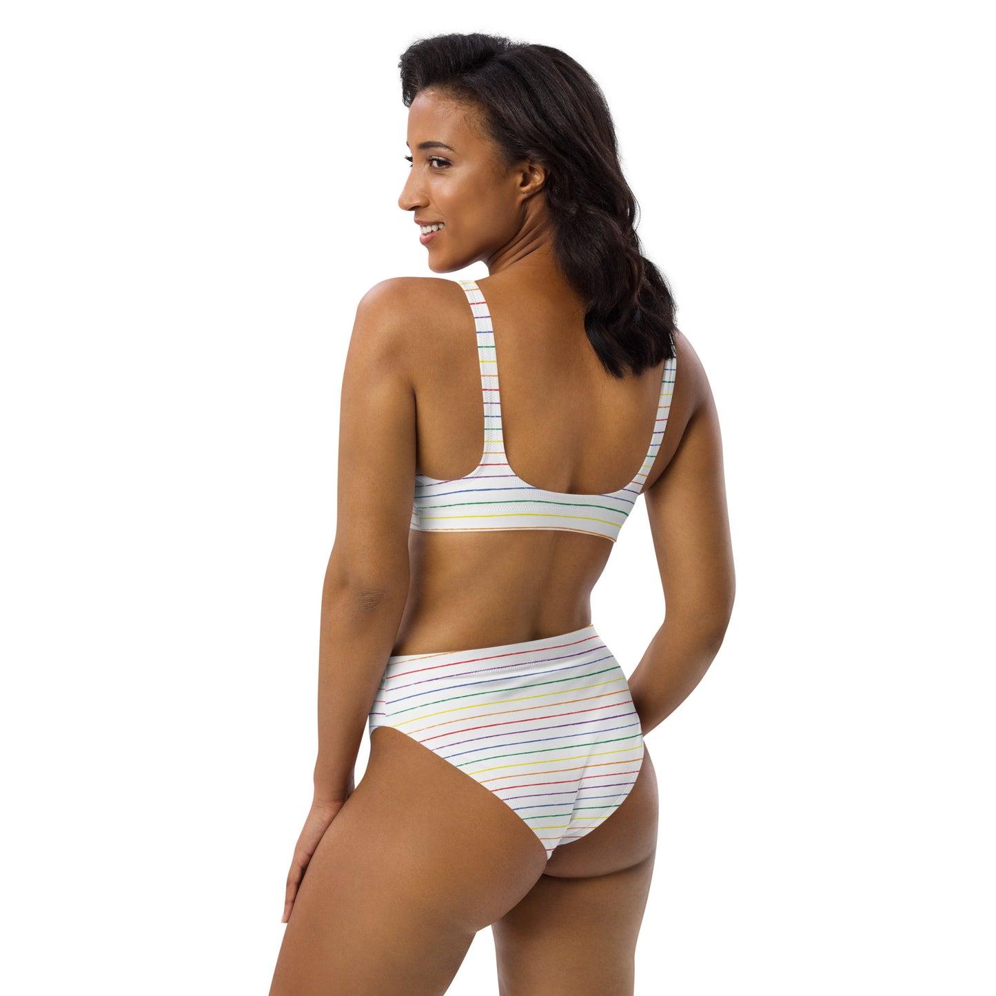 Classic Pride Stripes white recycled high-waisted bikini