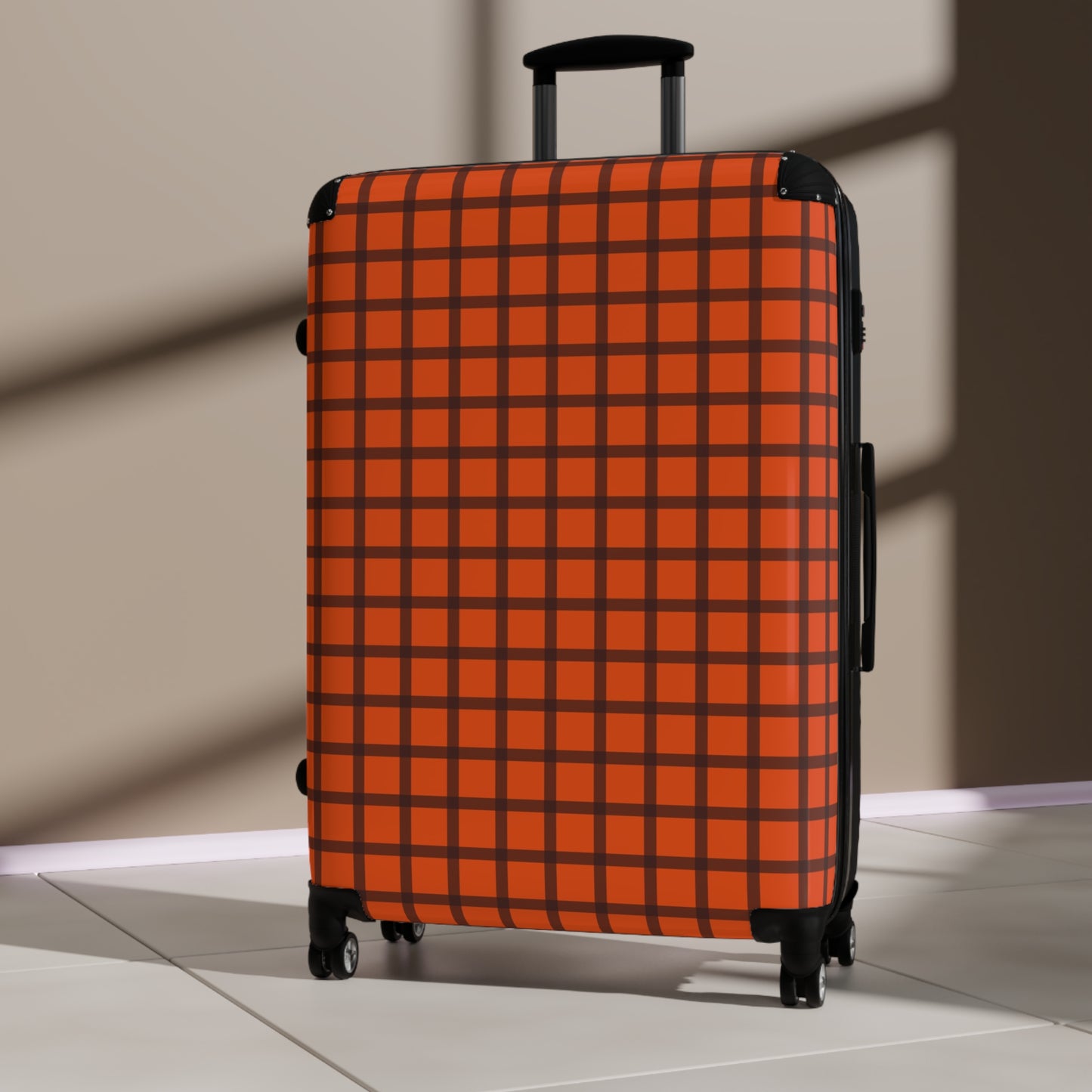 Orange & Brown Gingham Suitcase
